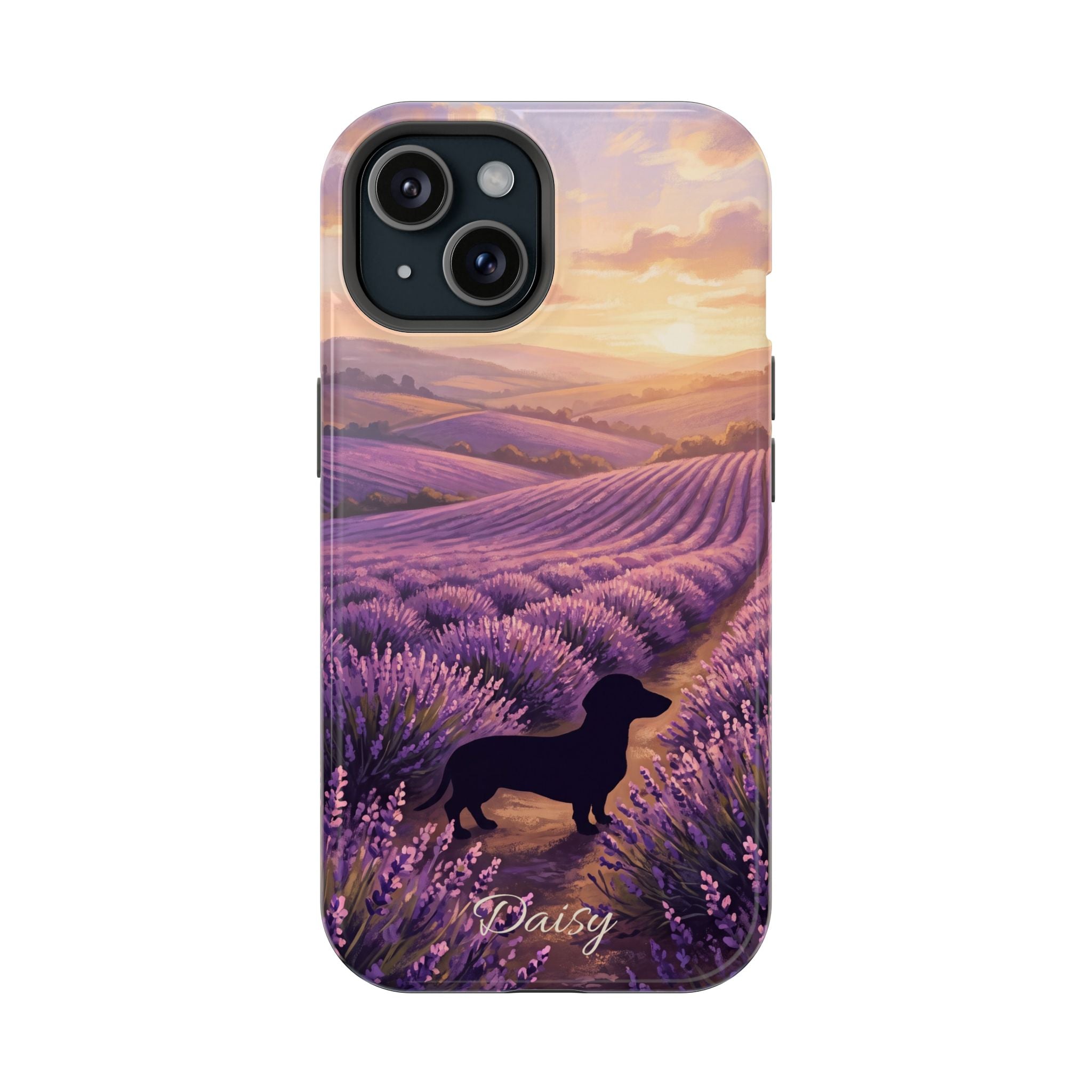 Personalized Dachshund Lavender Field Phone Case — Wireless Charging Cover