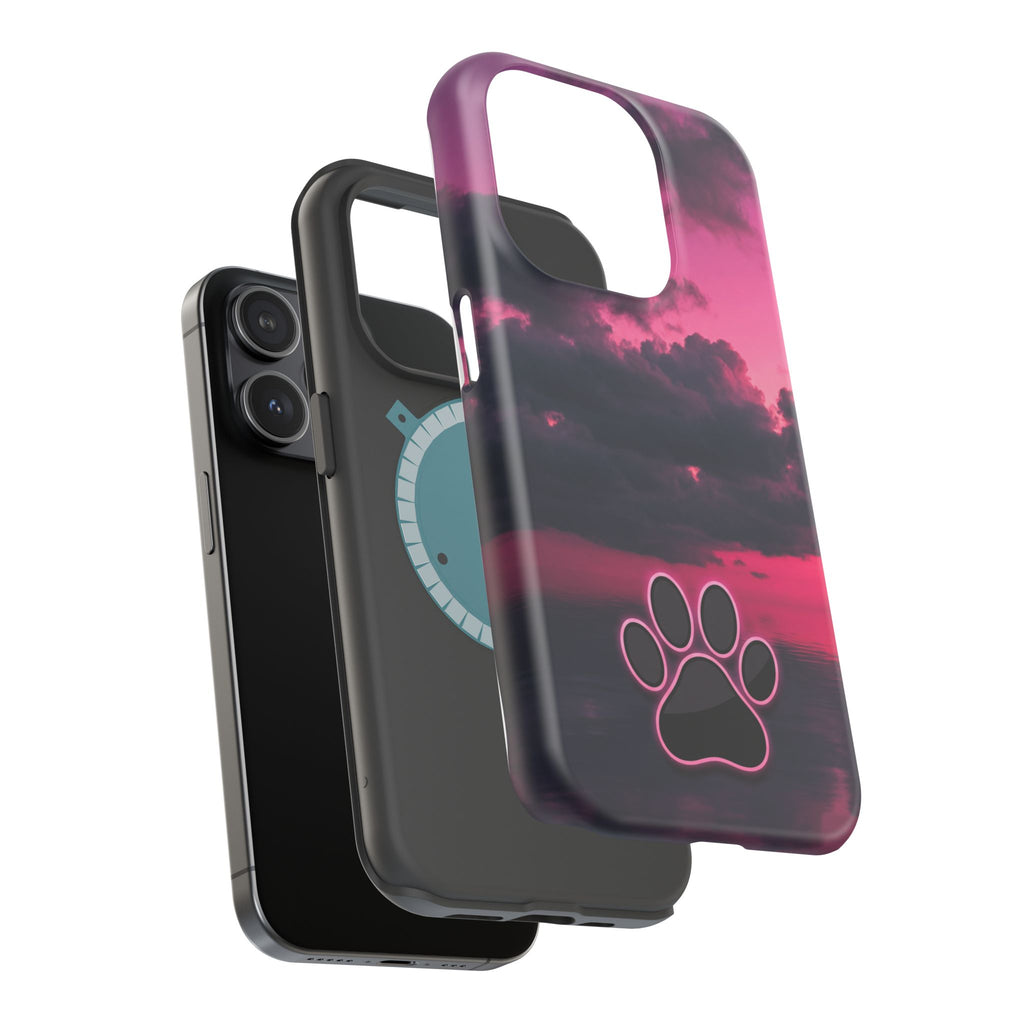 Pink Sky Paw Print Phone Case — Impact-Resistant Wireless Charging Cover