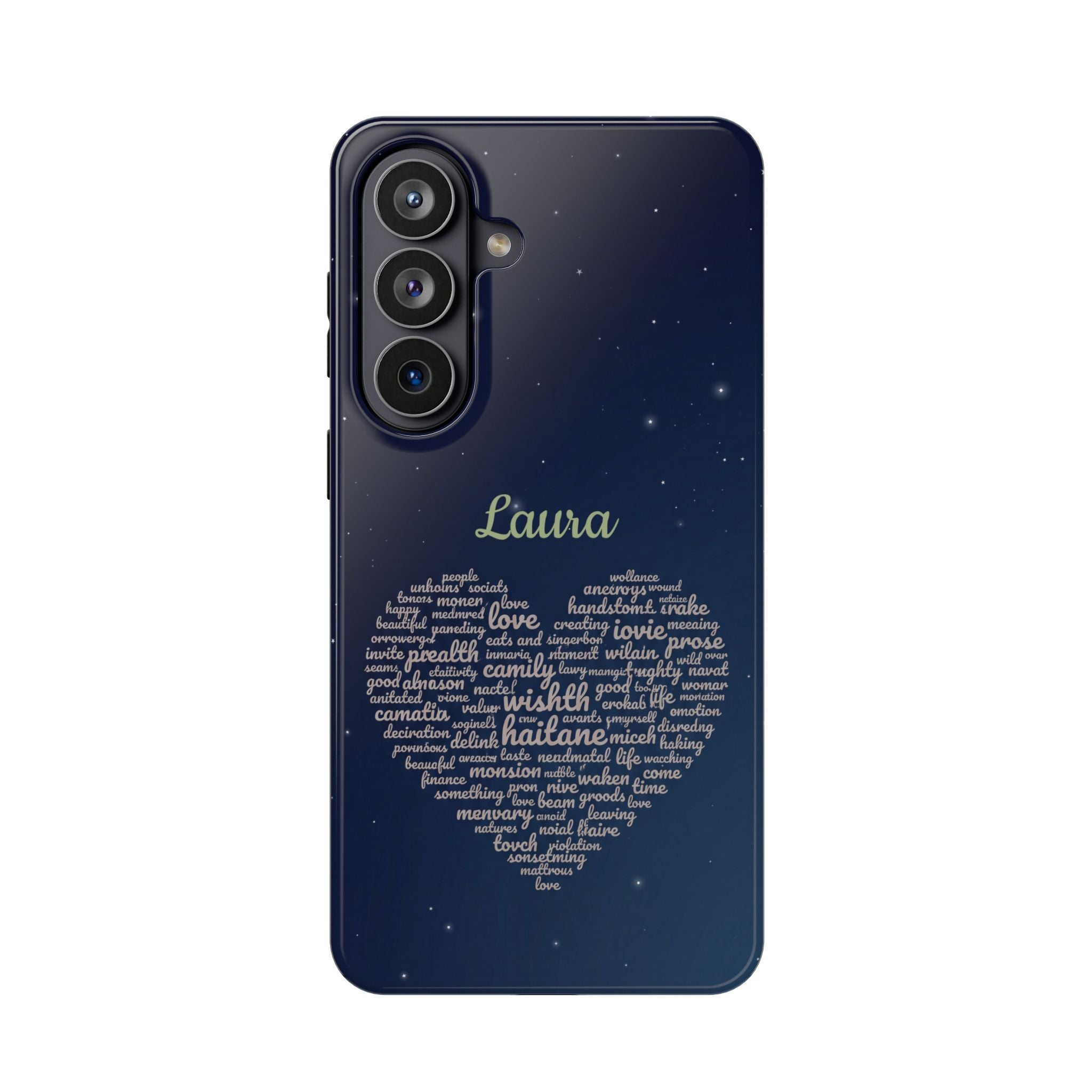 Personalized Teacher Heart Word Art Phone Case — Navy Wireless Charging Cover