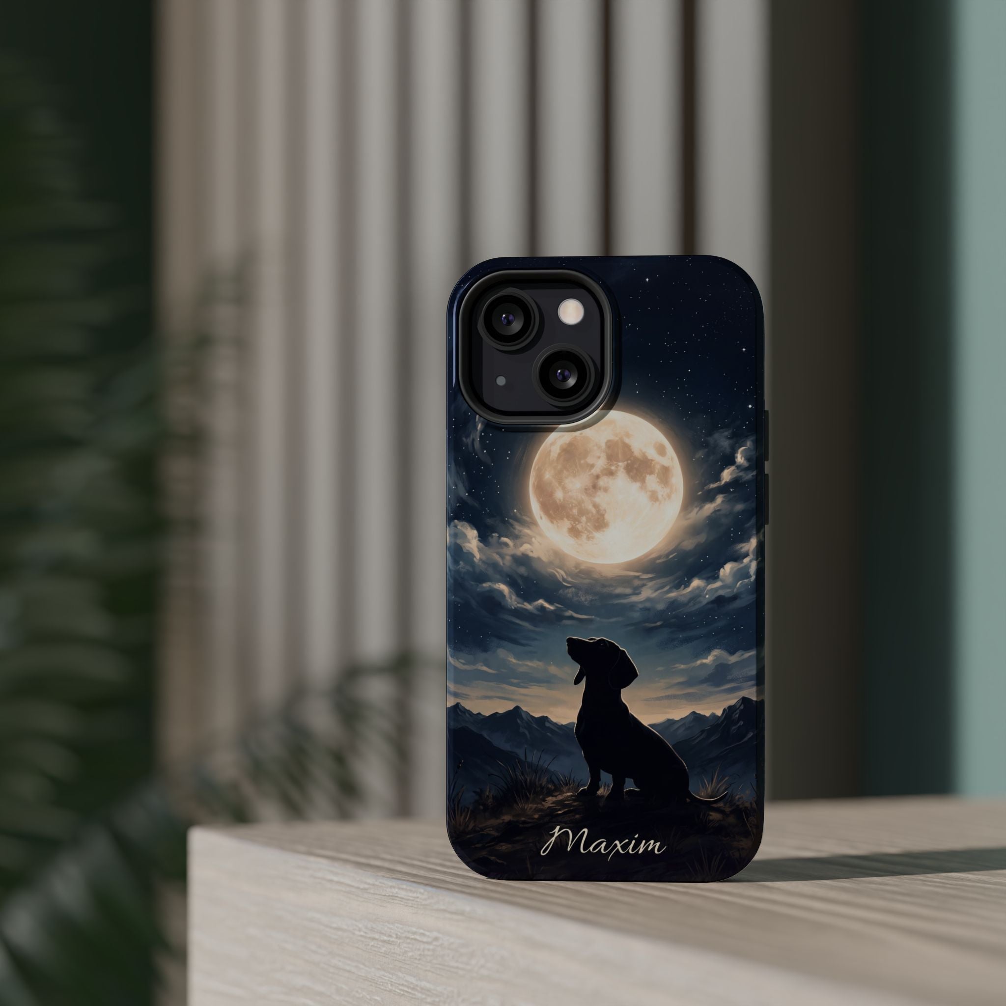 Personalized Dachshund Moonlight Phone Case — Wireless Charging Cover