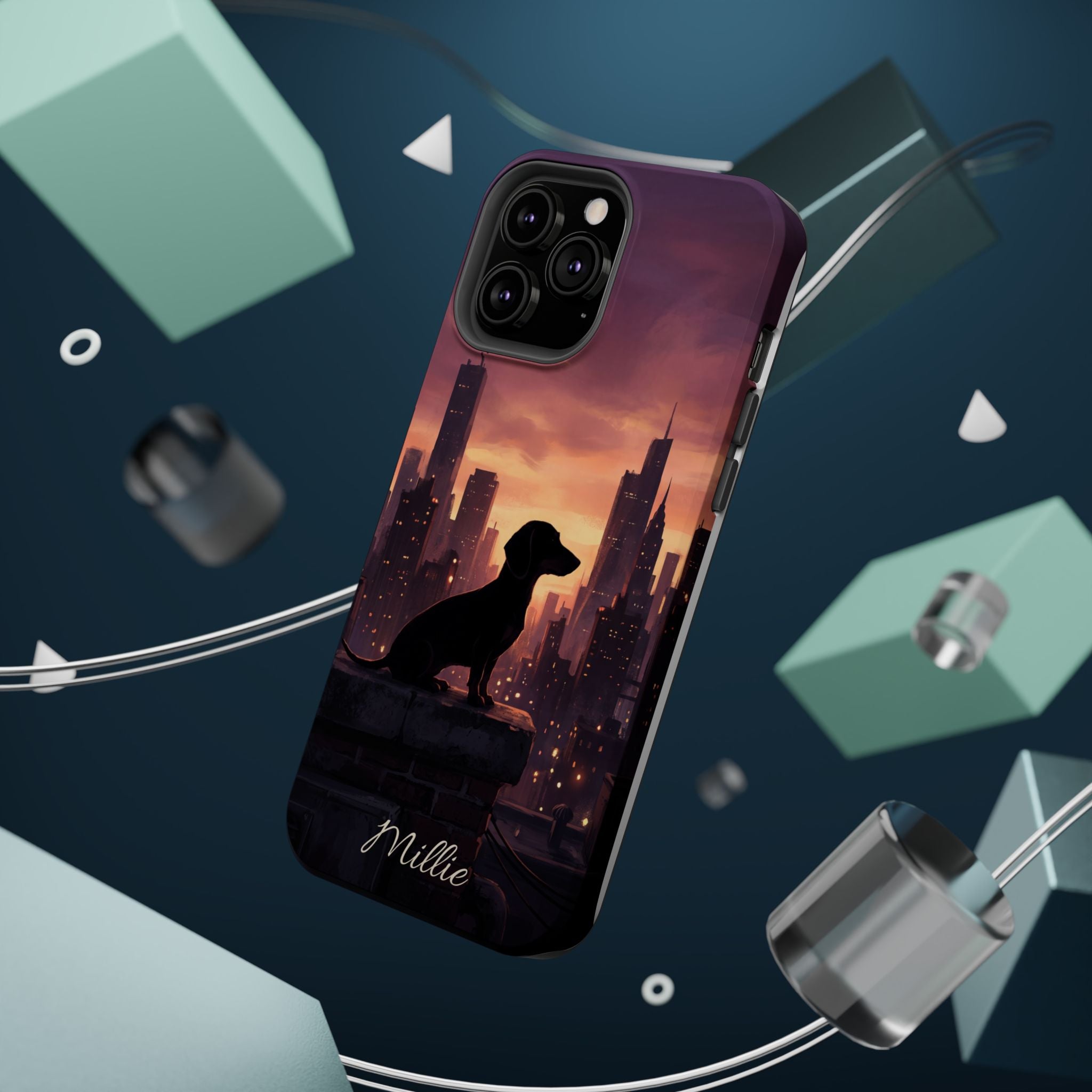 Personalized Dachshund City Skyline Phone Case — Wireless Charging Cover