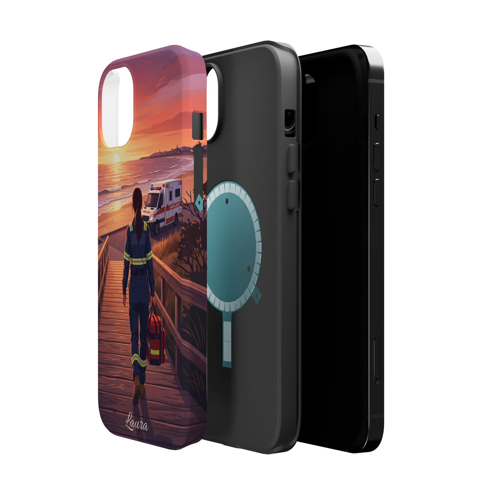 Sunset Boardwalk Personalized Paramedic Phone Case — Wireless Charging Cover