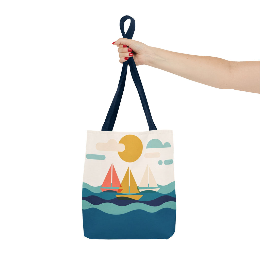 Minimalist Sailboat Tote Bag – Mid-Century Modern Ocean Waves Beach Bag