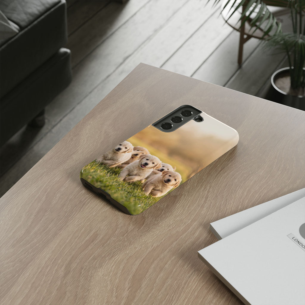 Golden Retriever Puppies Phone Case | Playful Puppy Pack Running in Grass | iPhone & Samsung