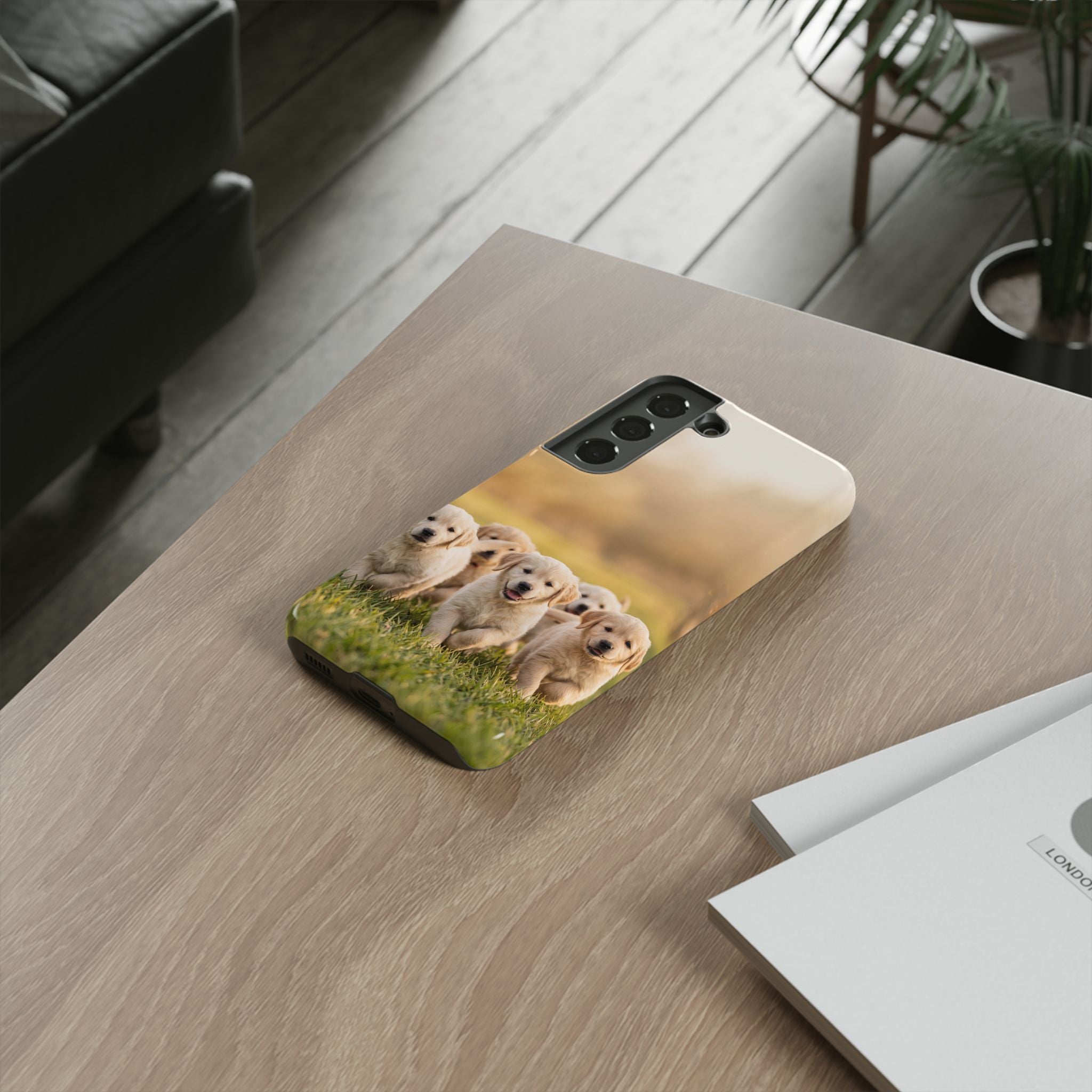 Golden Retriever Puppies Phone Case | Playful Puppy Pack Running in Grass | iPhone & Samsung