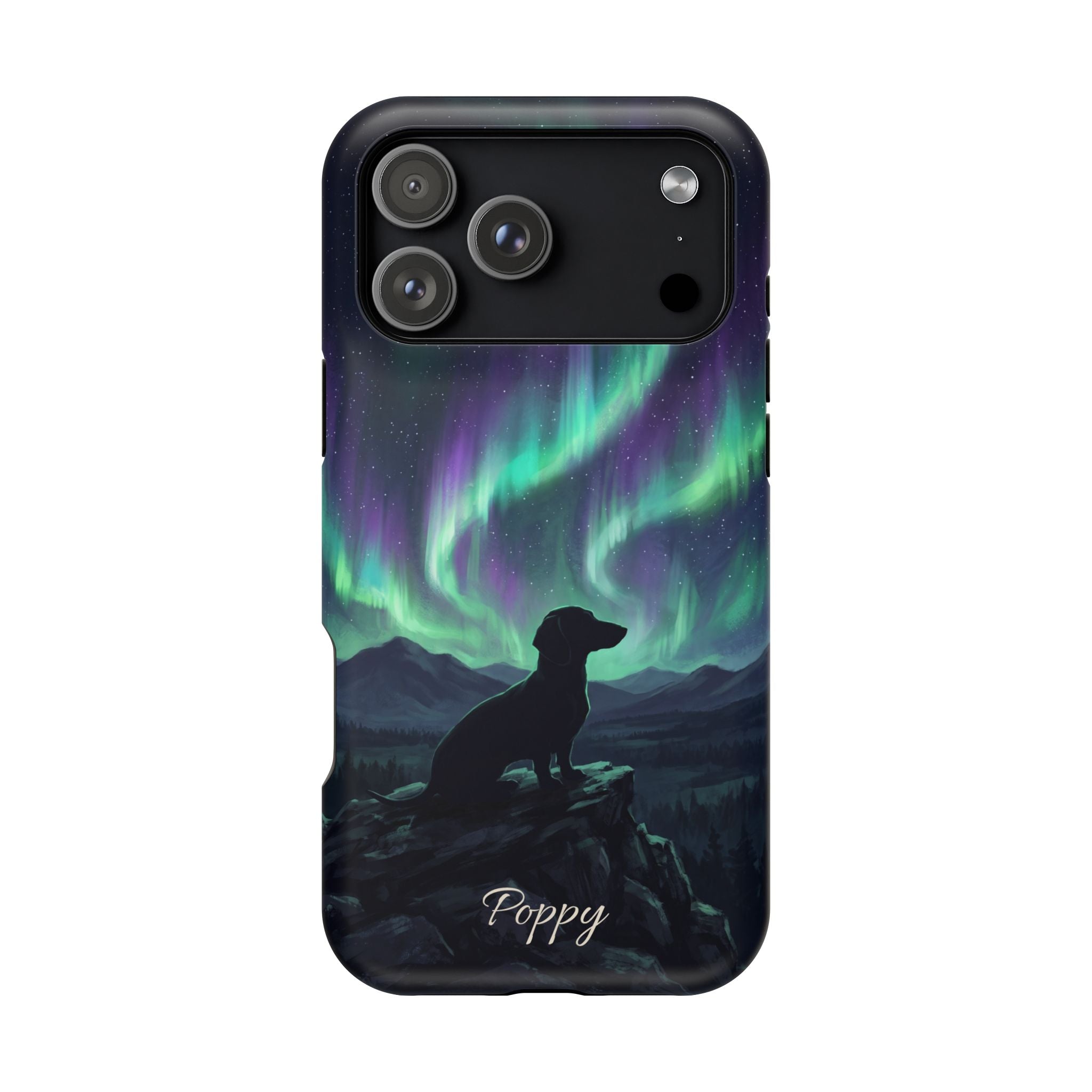 Personalized Dachshund Northern Lights Phone Case — Wireless Charging Cover