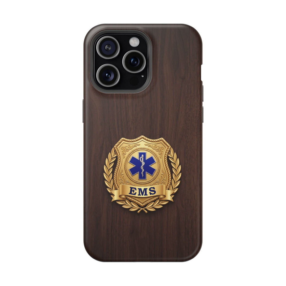 Gold EMS Laurel Badge Wood Phone Case — Magnetic Wireless Charging Cover