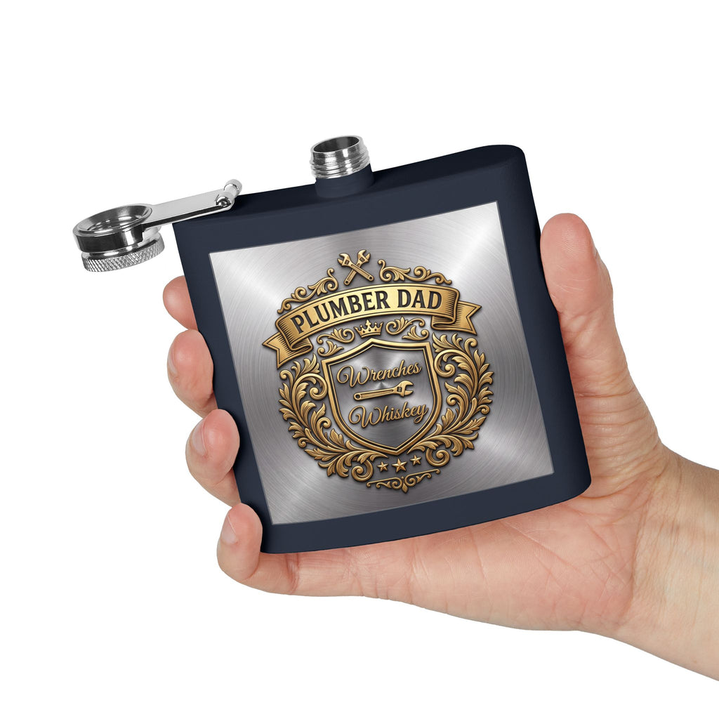 Flask — "Plumber Dad: Wrenches & Whiskey" 6oz Stainless Steel Hip Flask