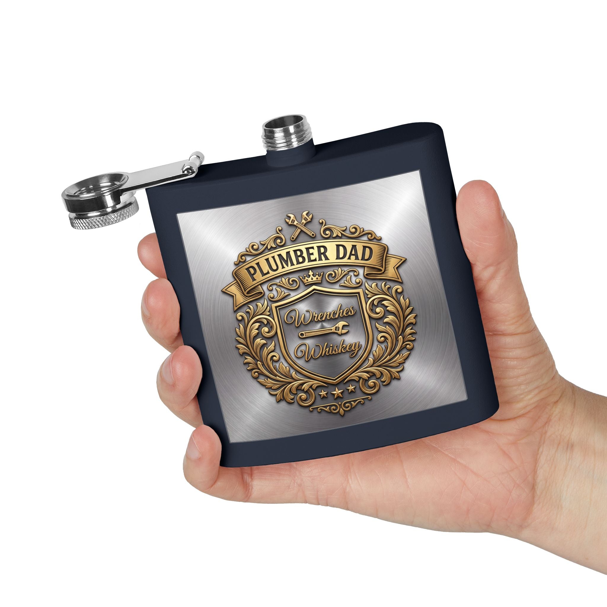 Flask — "Plumber Dad: Wrenches & Whiskey" 6oz Stainless Steel Hip Flask
