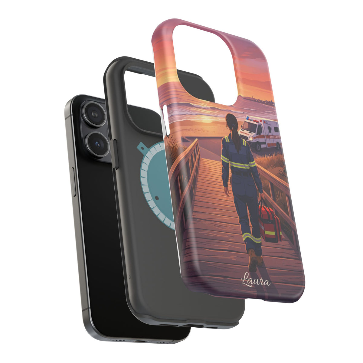 Sunset Boardwalk Personalized Paramedic Phone Case — Wireless Charging Cover