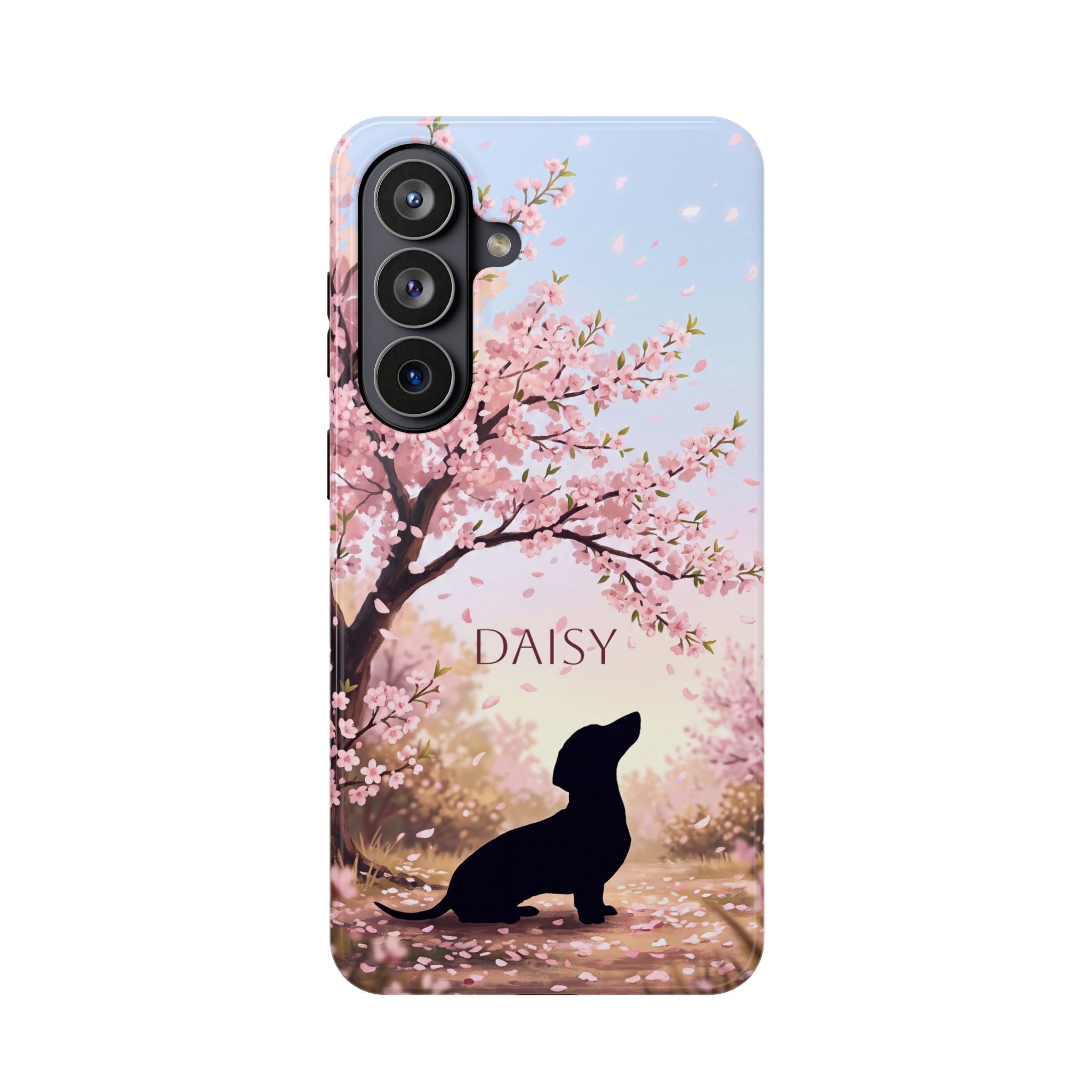 Personalized Dachshund Cherry Blossom Phone Case — Wireless Charging Cover