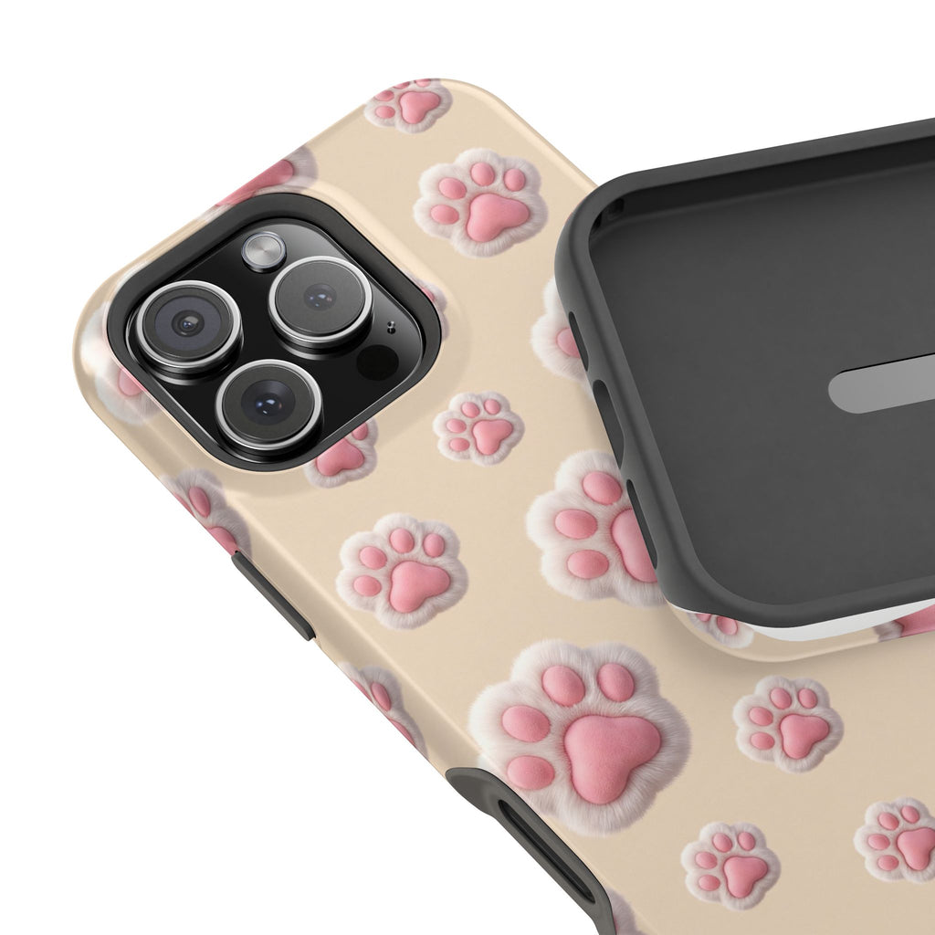 Pink Paw Print Phone Case — Impact-Resistant Wireless Charging Cover