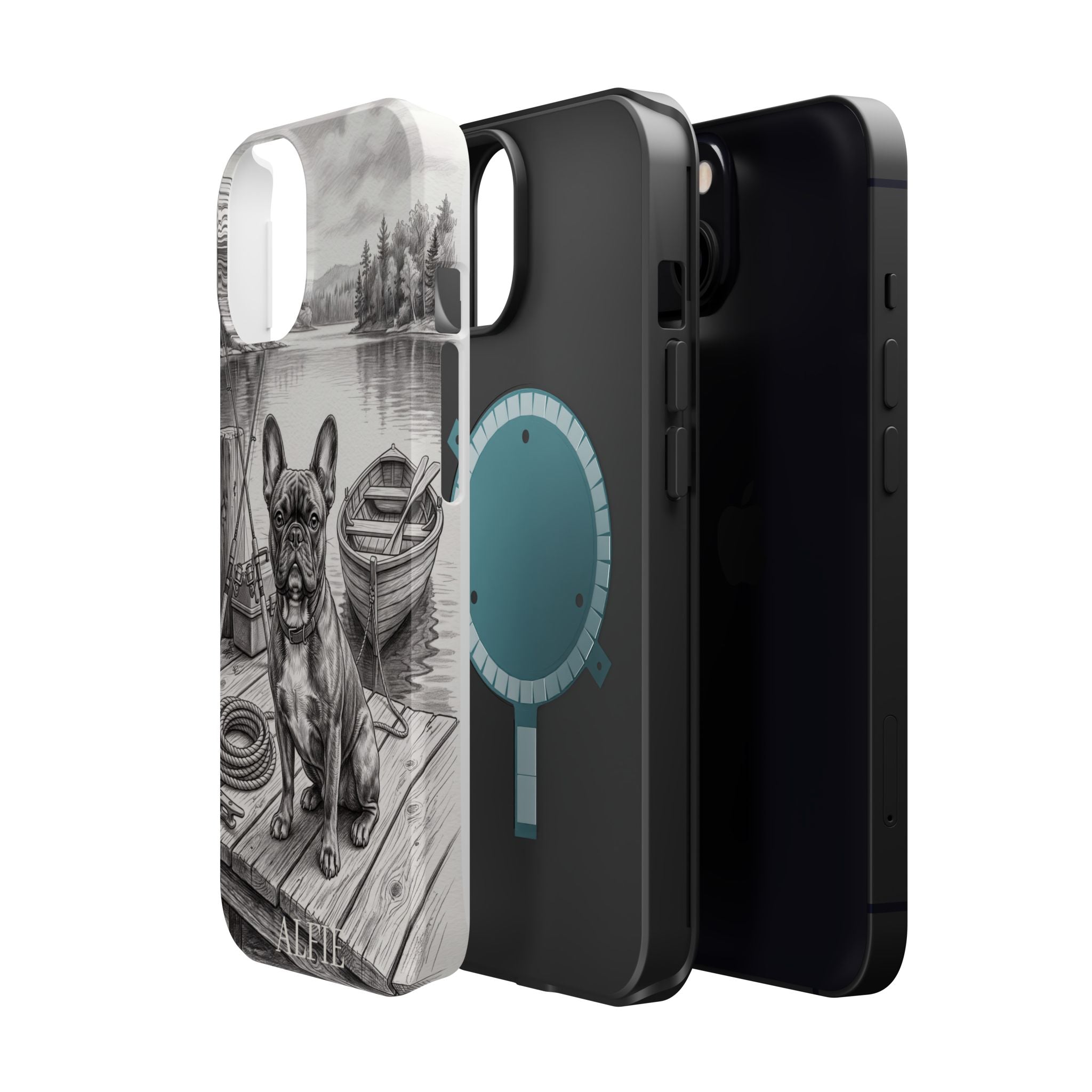 Personalized French Bulldog Lakeside Dock Phone Case — Wireless Charging Cover