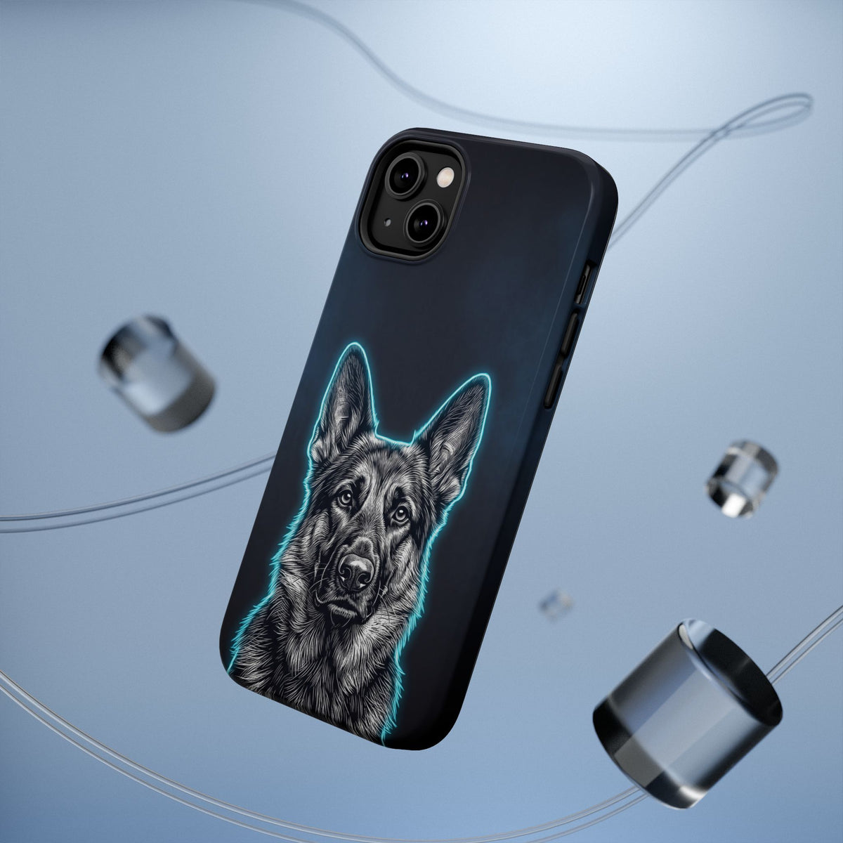 German Shepherd Phone Case | Neon Glow Sketch Art — Tough Magnetic Case with Wireless Charging