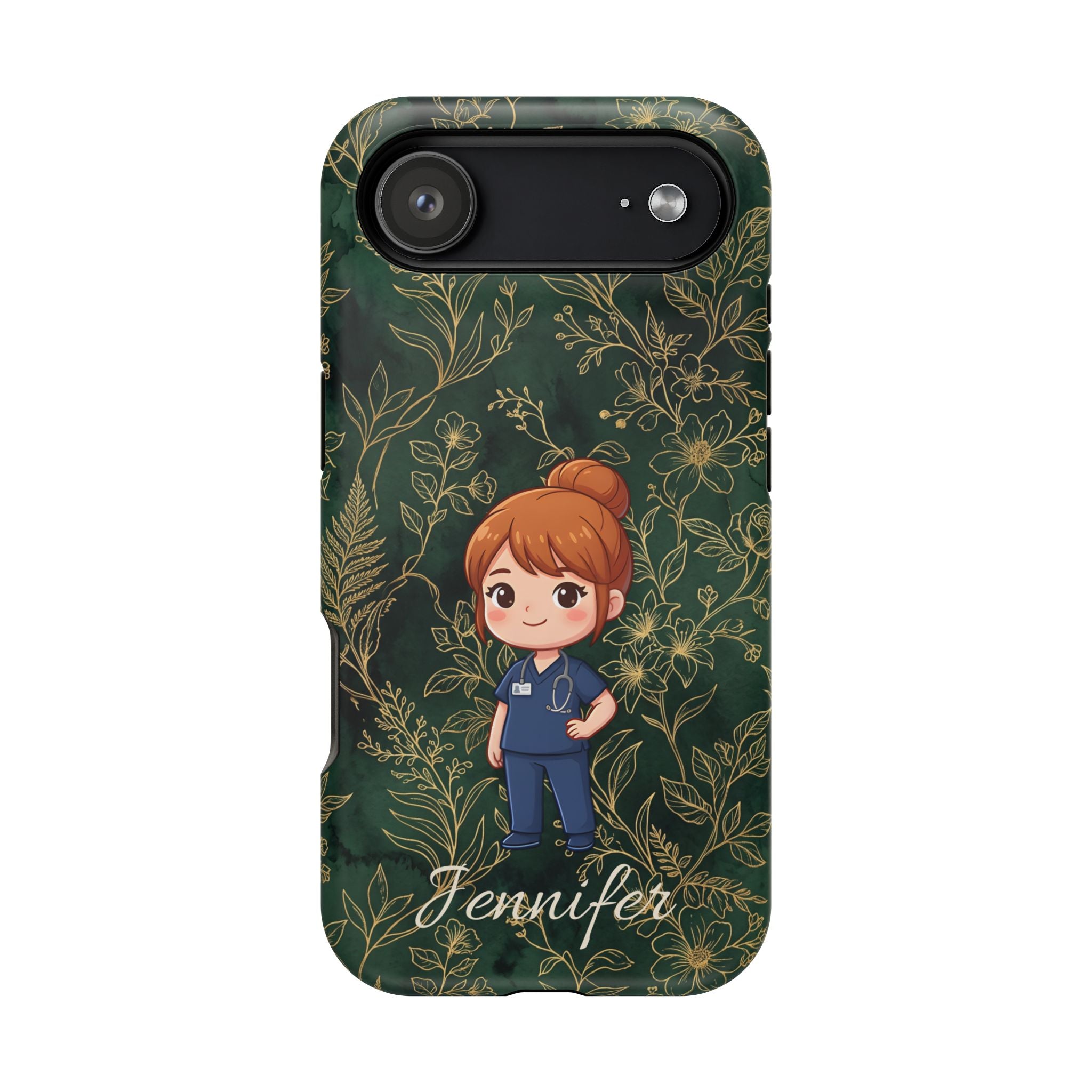 Personalized Nurse Botanical Phone Case — Impact-Resistant Wireless Charging Cover