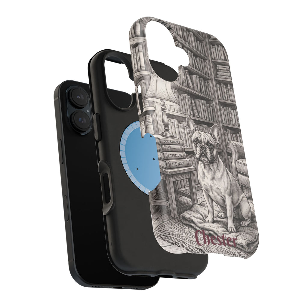 Personalized French Bulldog Library Study Phone Case — Wireless Charging Cover