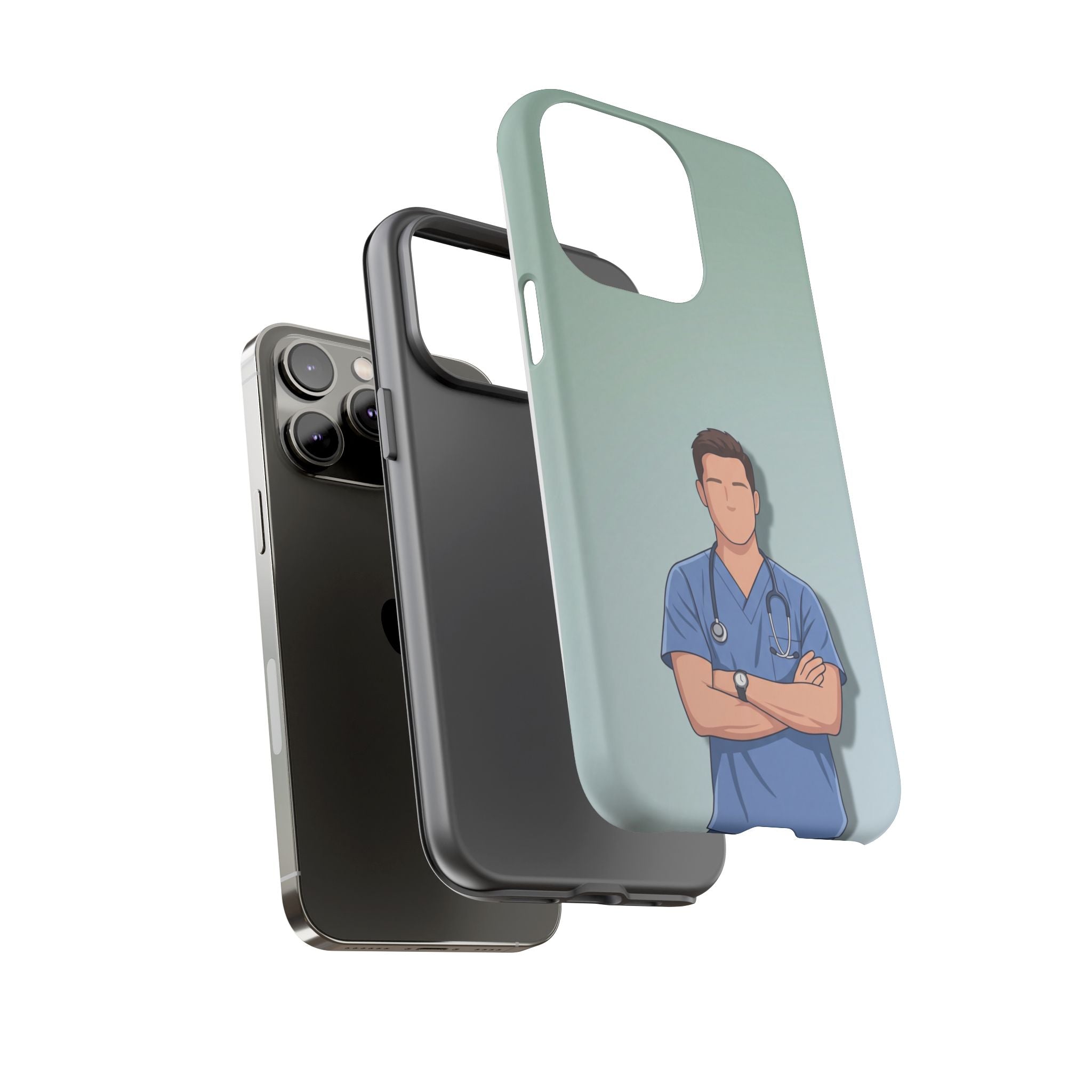 Male Nurse Phone Case | Confident Nurse in Blue Scrubs Illustration | iPhone & Samsung