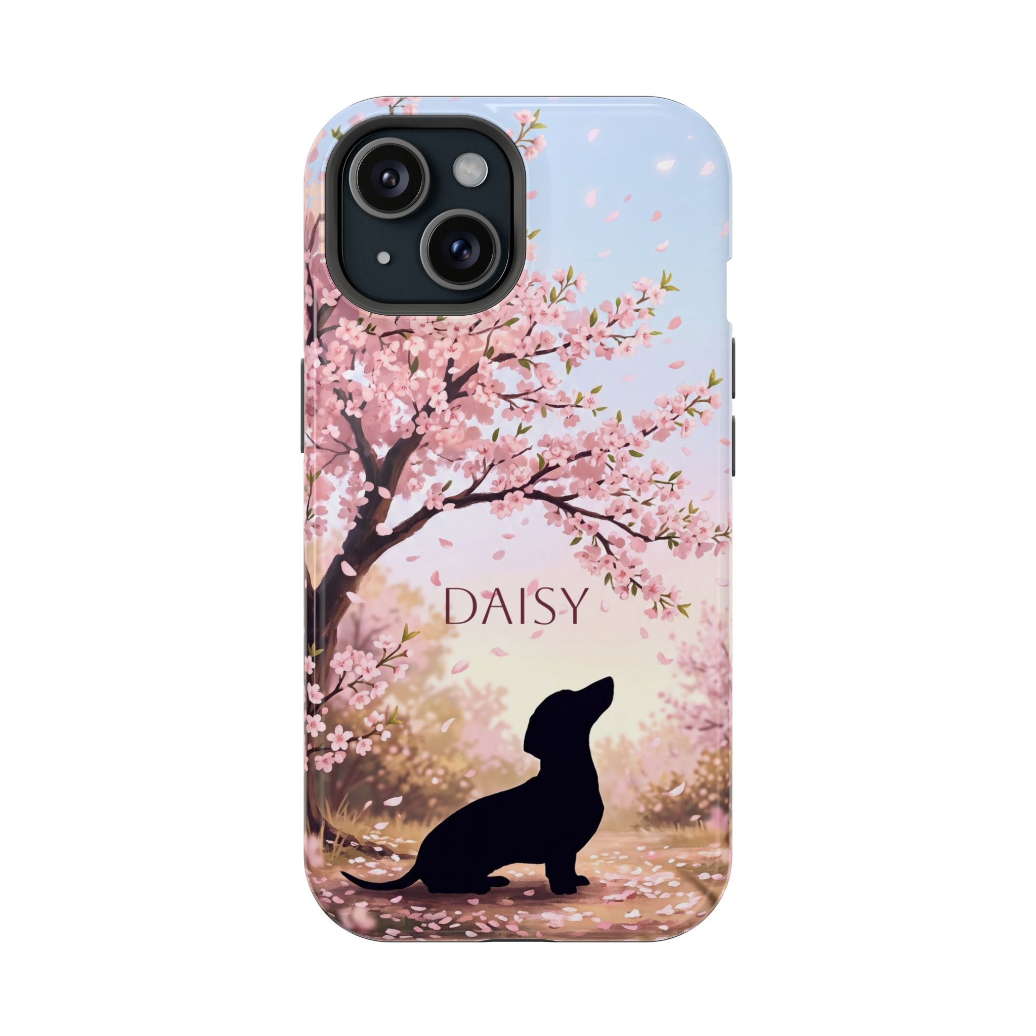 Personalized Dachshund Cherry Blossom Phone Case — Wireless Charging Cover