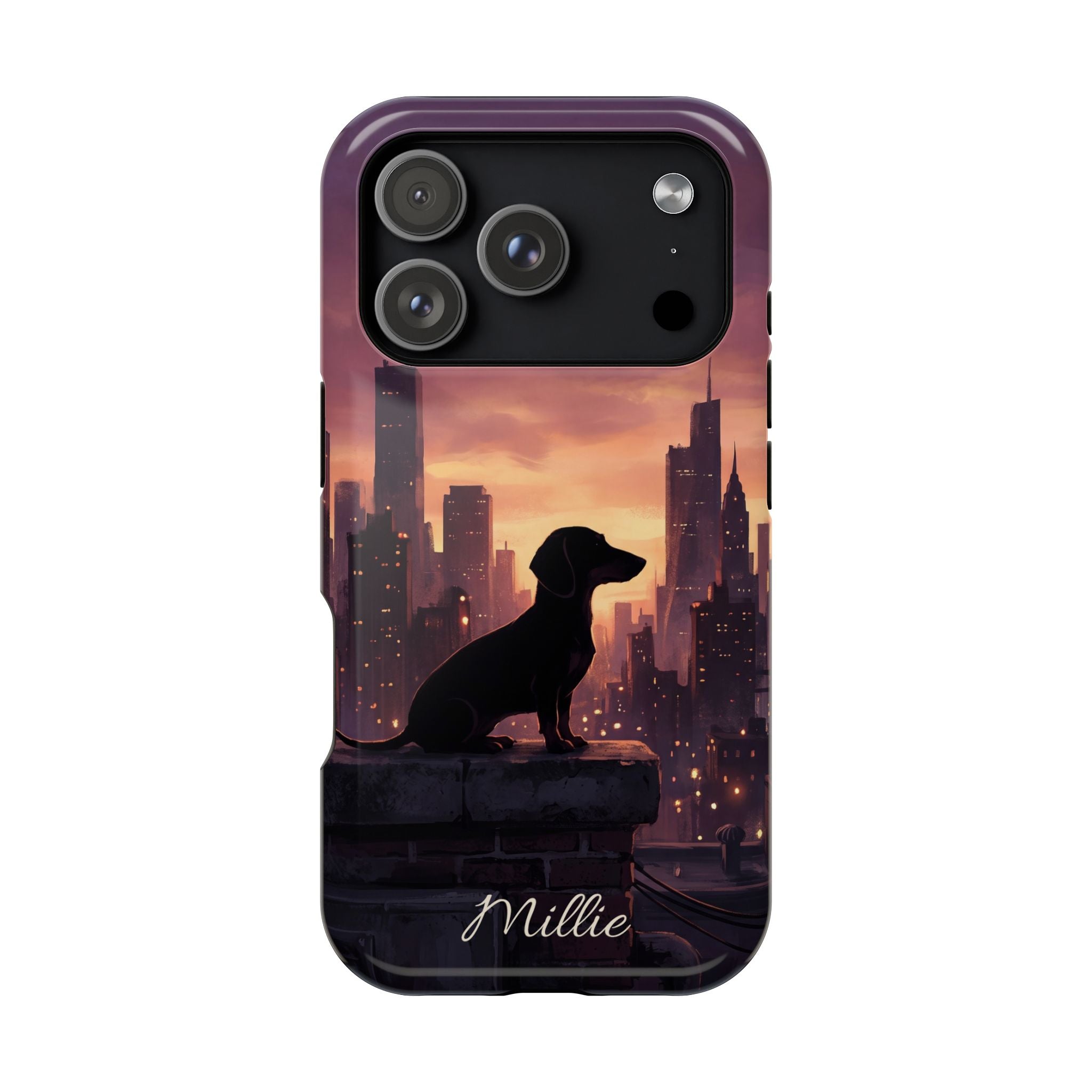 Personalized Dachshund City Skyline Phone Case — Wireless Charging Cover