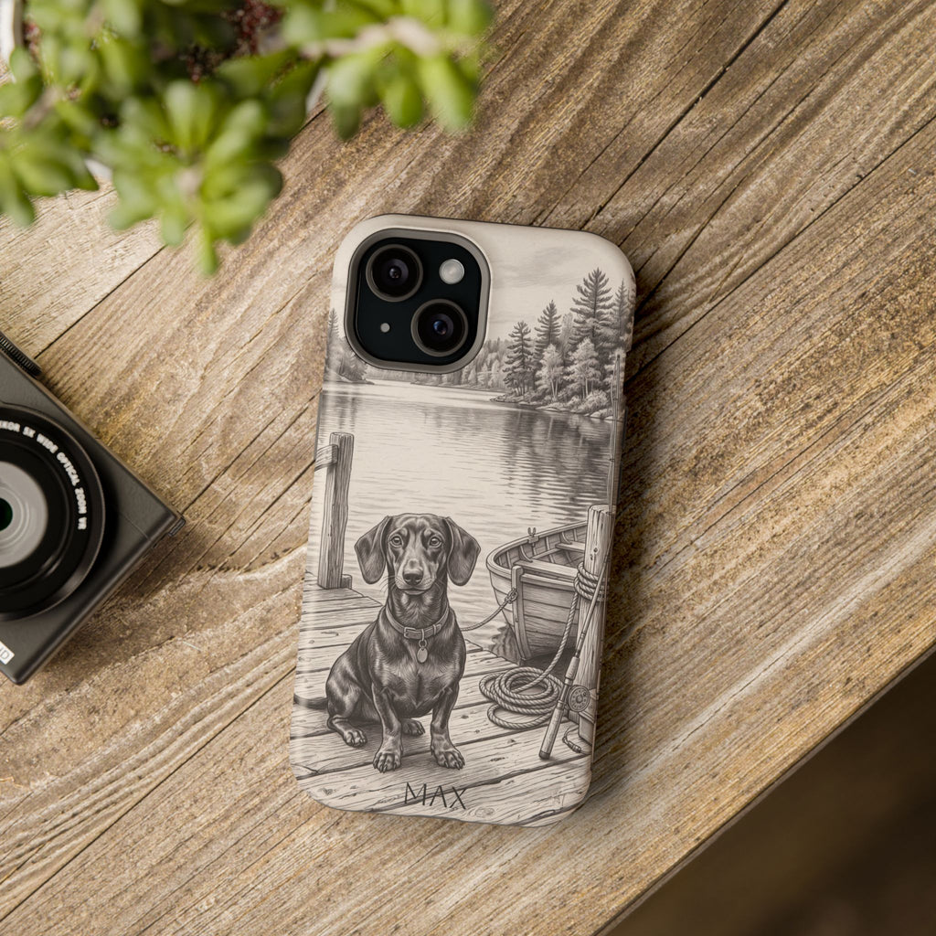 Personalized Dachshund Sunset Beach Phone Case — Wireless Charging Cover