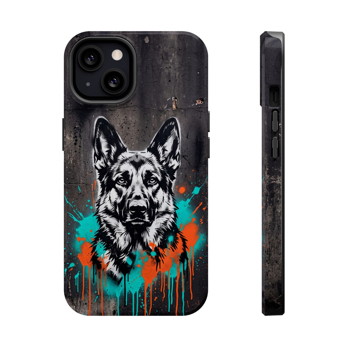German Shepherd Phone Case | Graffiti Street Art — Tough Magnetic Case with Wireless Charging