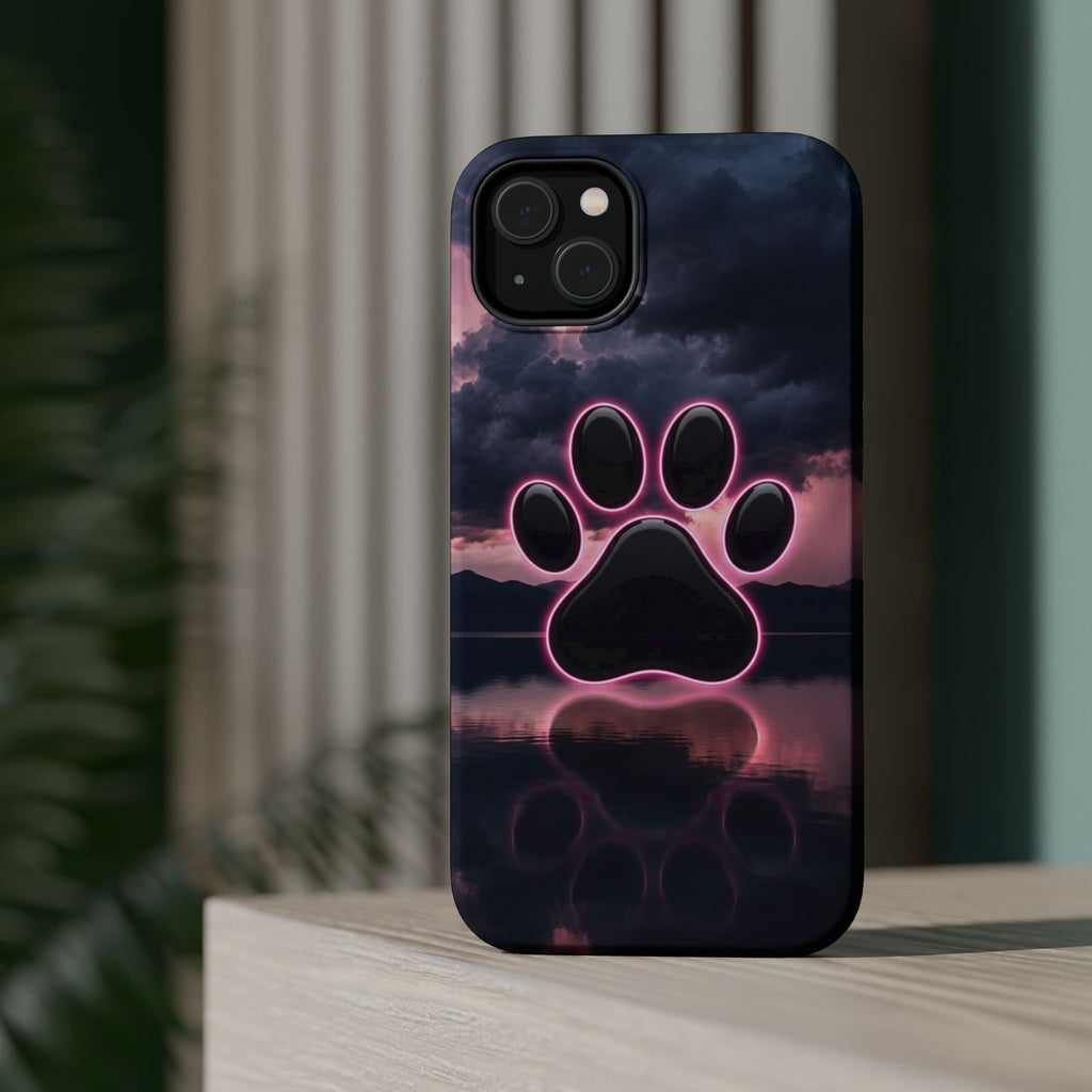 Neon Paw Print Phone Case — Impact-Resistant Wireless Charging Cover