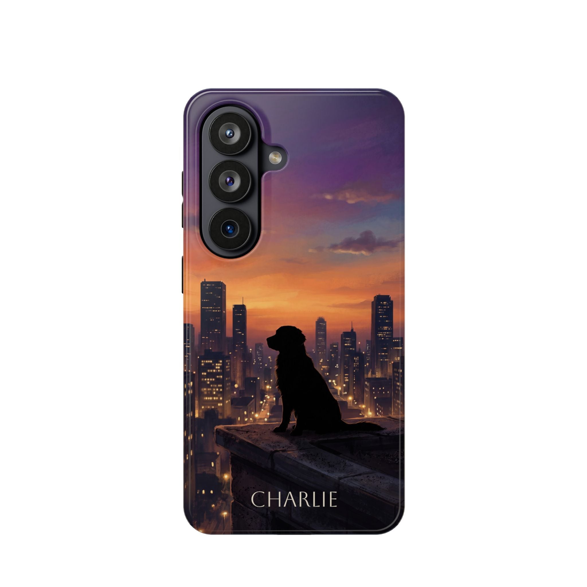 Personalized Golden Retriever City Skyline Phone Case — Wireless Charging Cover