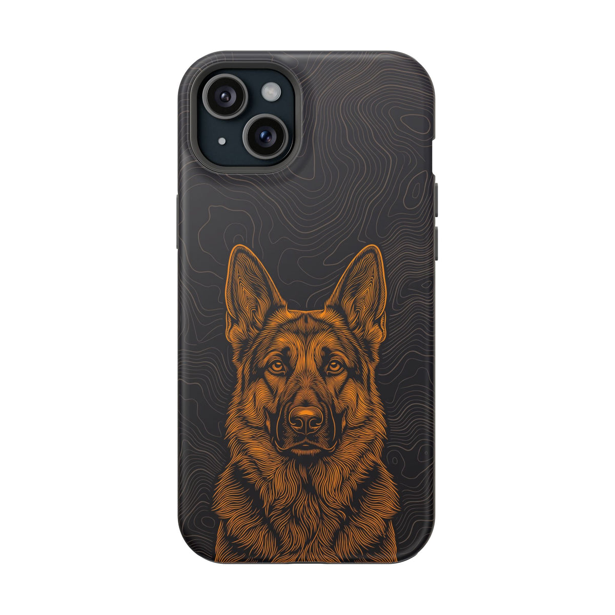 German Shepherd Phone Case | Topographic Line Art — Tough Magnetic Case with Wireless Charging