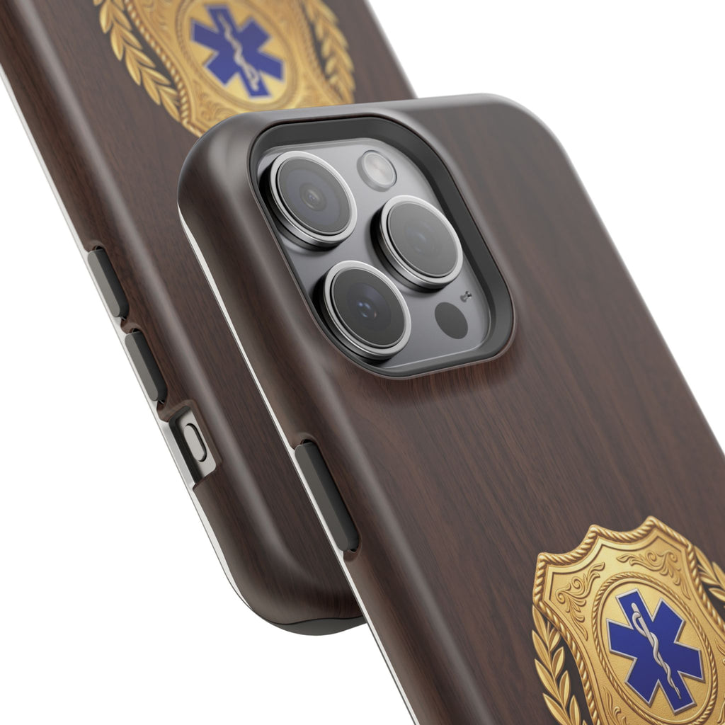 Gold EMS Laurel Badge Wood Phone Case — Magnetic Wireless Charging Cover