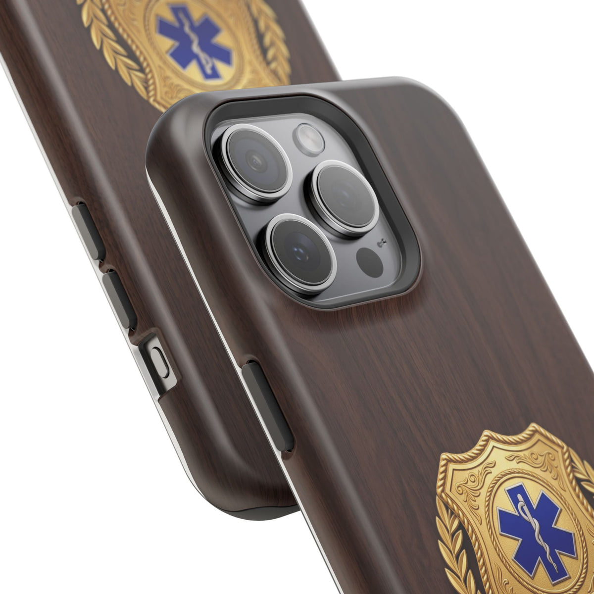 Gold EMS Laurel Badge Wood Phone Case — Magnetic Wireless Charging Cover