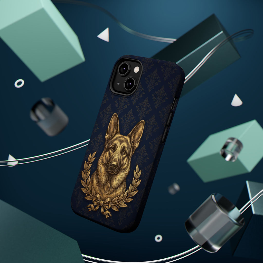 German Shepherd Phone Case | Navy Gold Laurel Art — Tough Magnetic Case with Wireless Charging