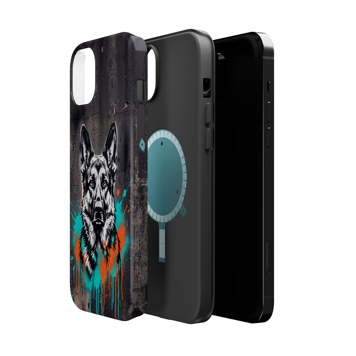 German Shepherd Phone Case | Graffiti Street Art — Tough Magnetic Case with Wireless Charging