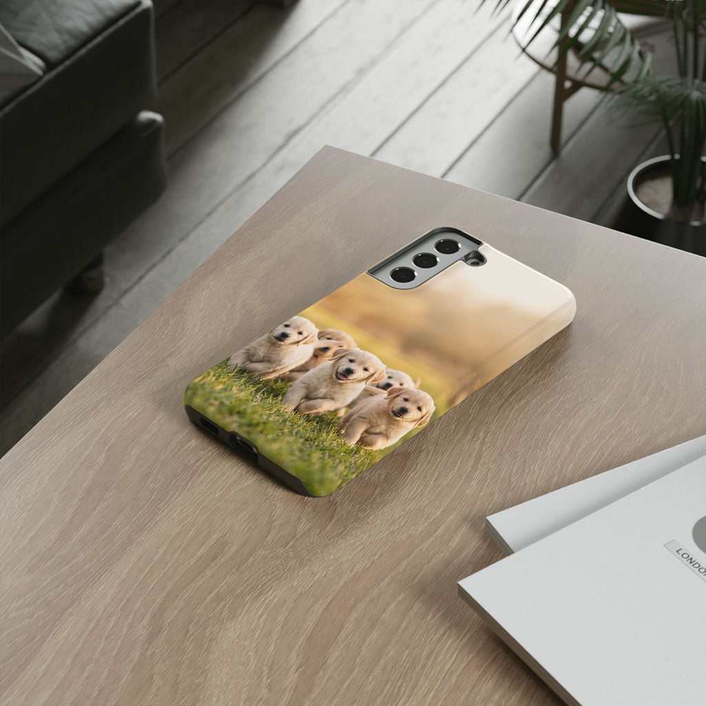 Golden Retriever Puppies Phone Case | Playful Puppy Pack Running in Grass | iPhone & Samsung