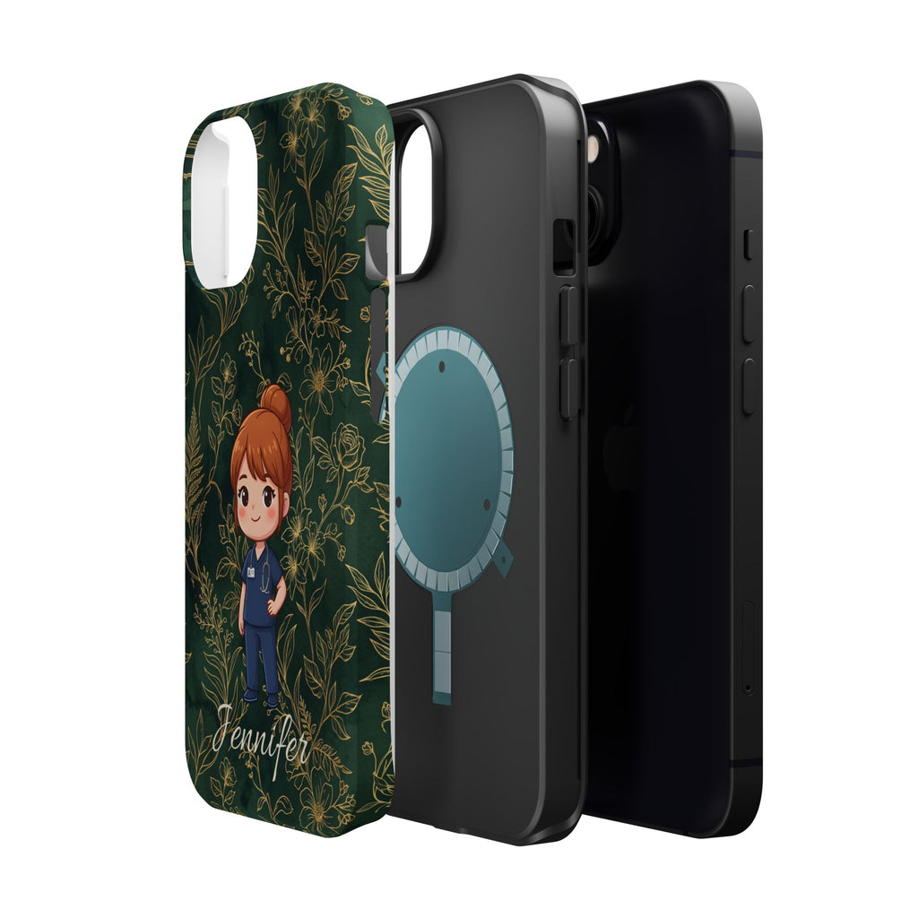 Personalized Nurse Botanical Phone Case — Impact-Resistant Wireless Charging Cover