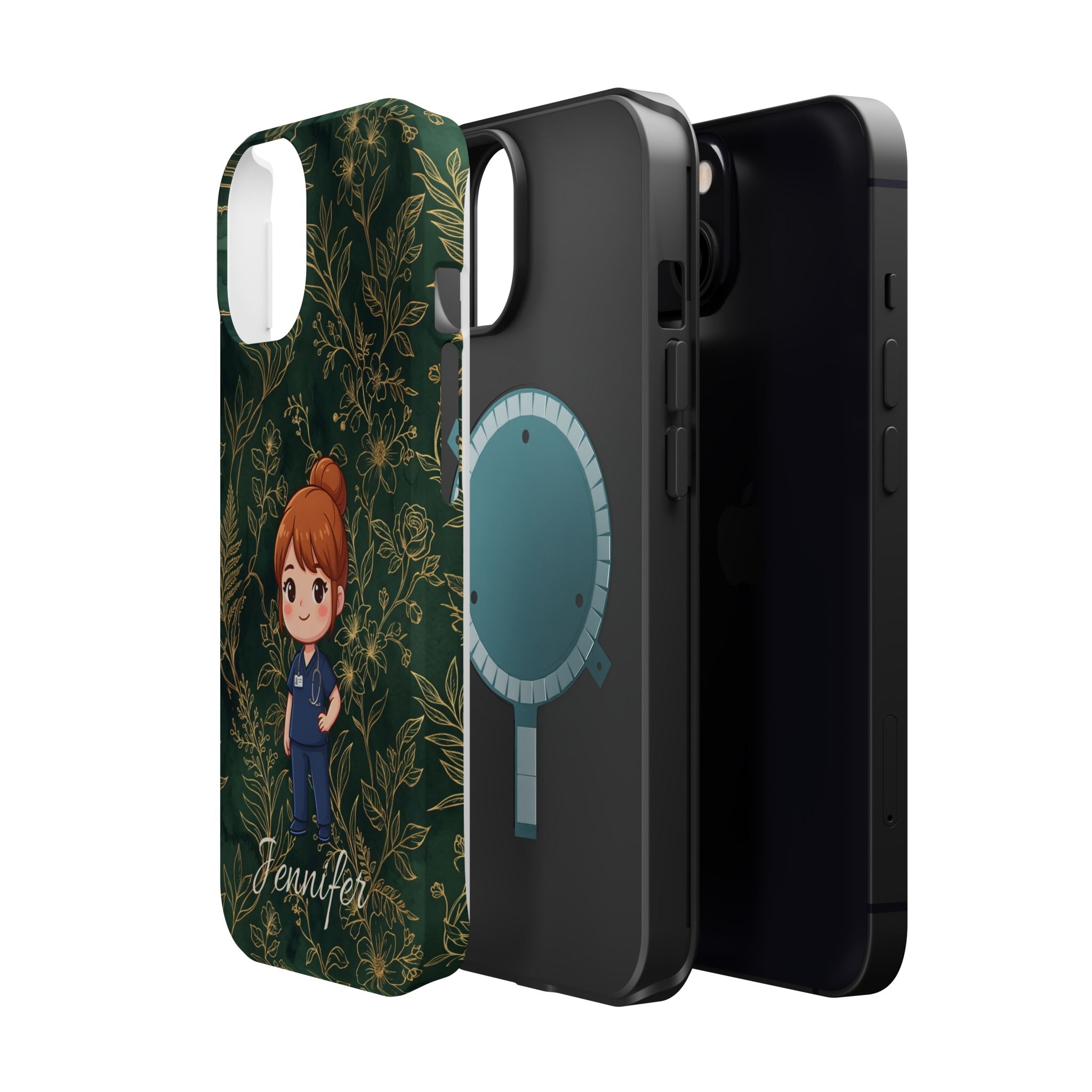 Personalized Nurse Botanical Phone Case — Impact-Resistant Wireless Charging Cover