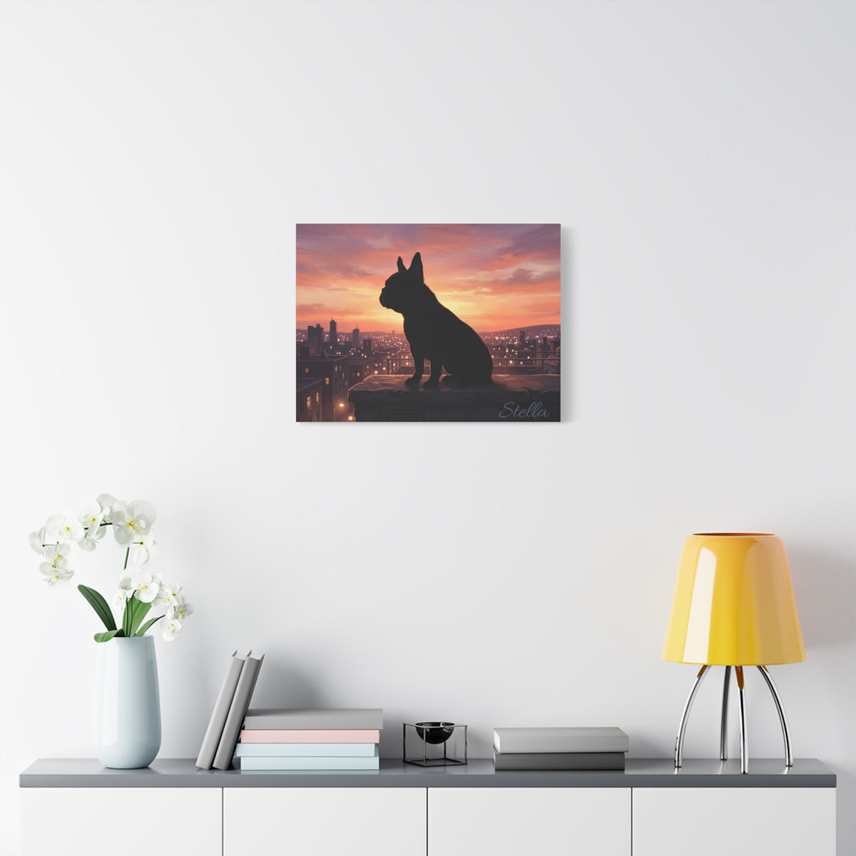 French Bulldog Silhouette Personalized Canvas | Sunset City Skyline Wall Art