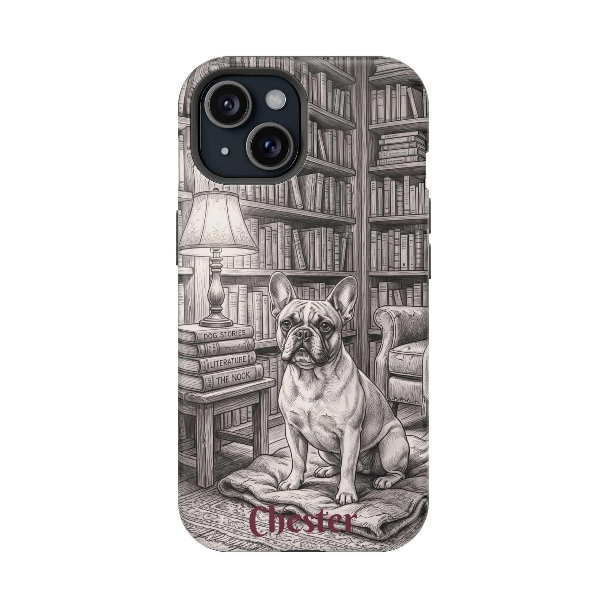 Personalized French Bulldog Library Study Phone Case — Wireless Charging Cover