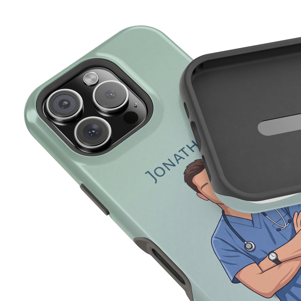 Personalized Nurse Portrait Phone Case — Impact-Resistant Wireless Charging Cover