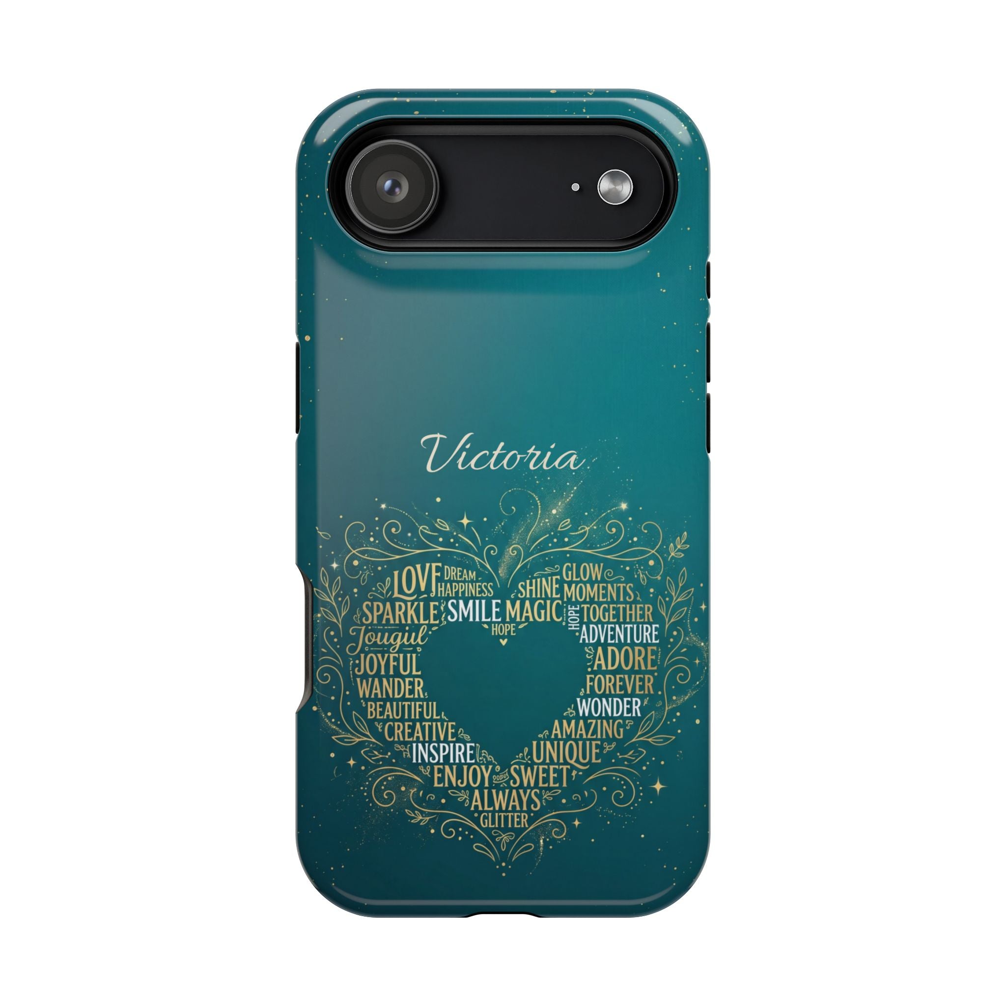 Personalized Teacher Heart Word Art Phone Case — Impact-Resistant Wireless Charging Cover
