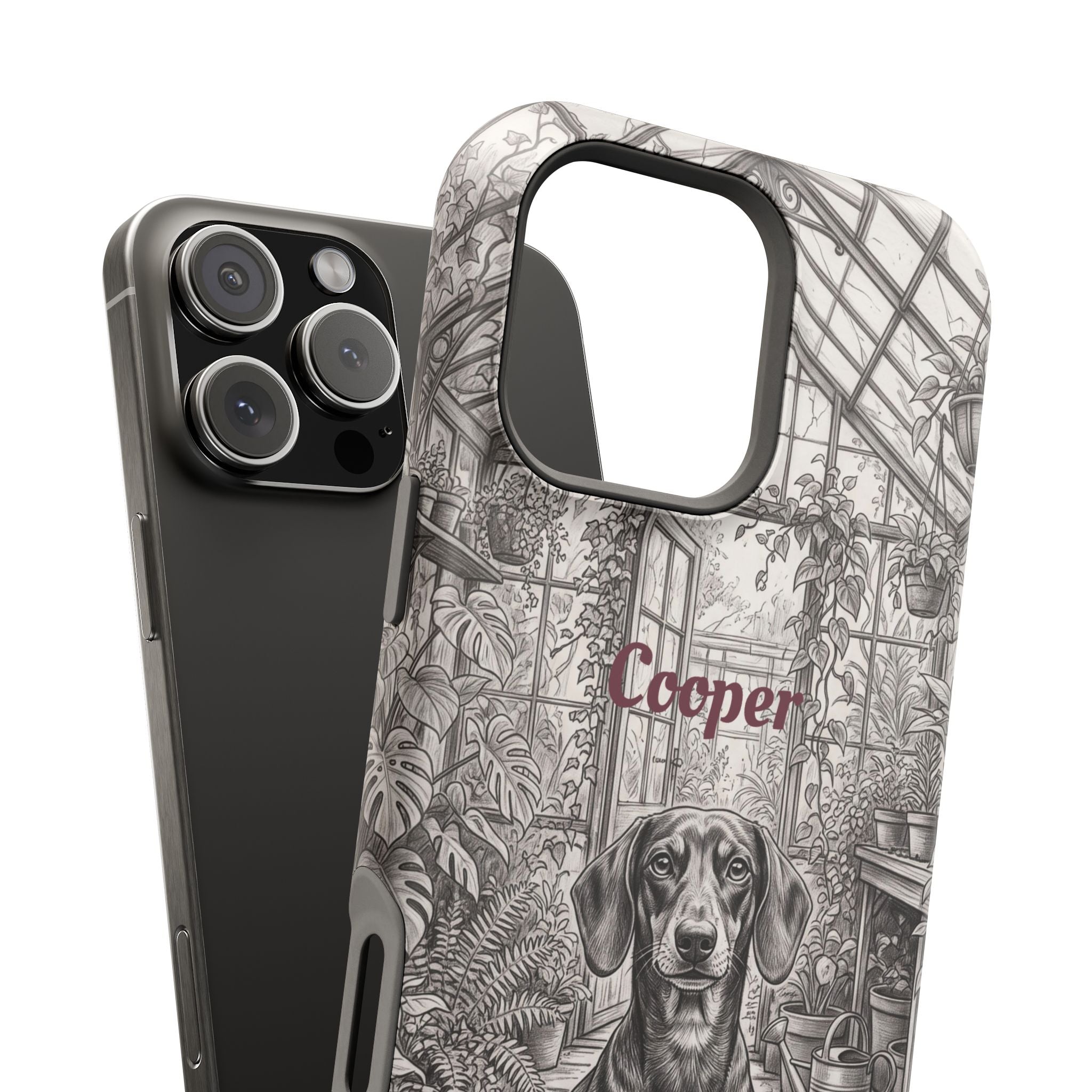 Personalized Dachshund Vintage Greenhouse Phone Case — Wireless Charging Cover