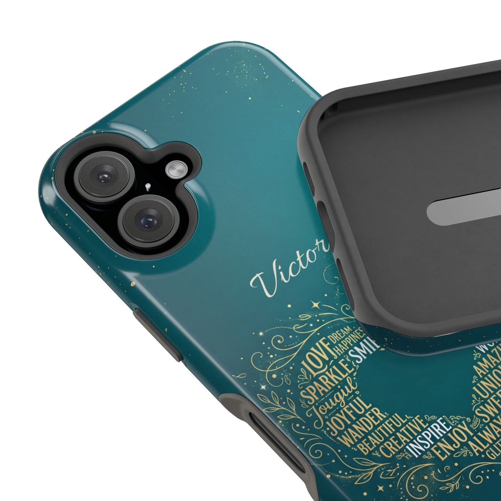 Personalized Teacher Heart Word Art Phone Case — Impact-Resistant Wireless Charging Cover
