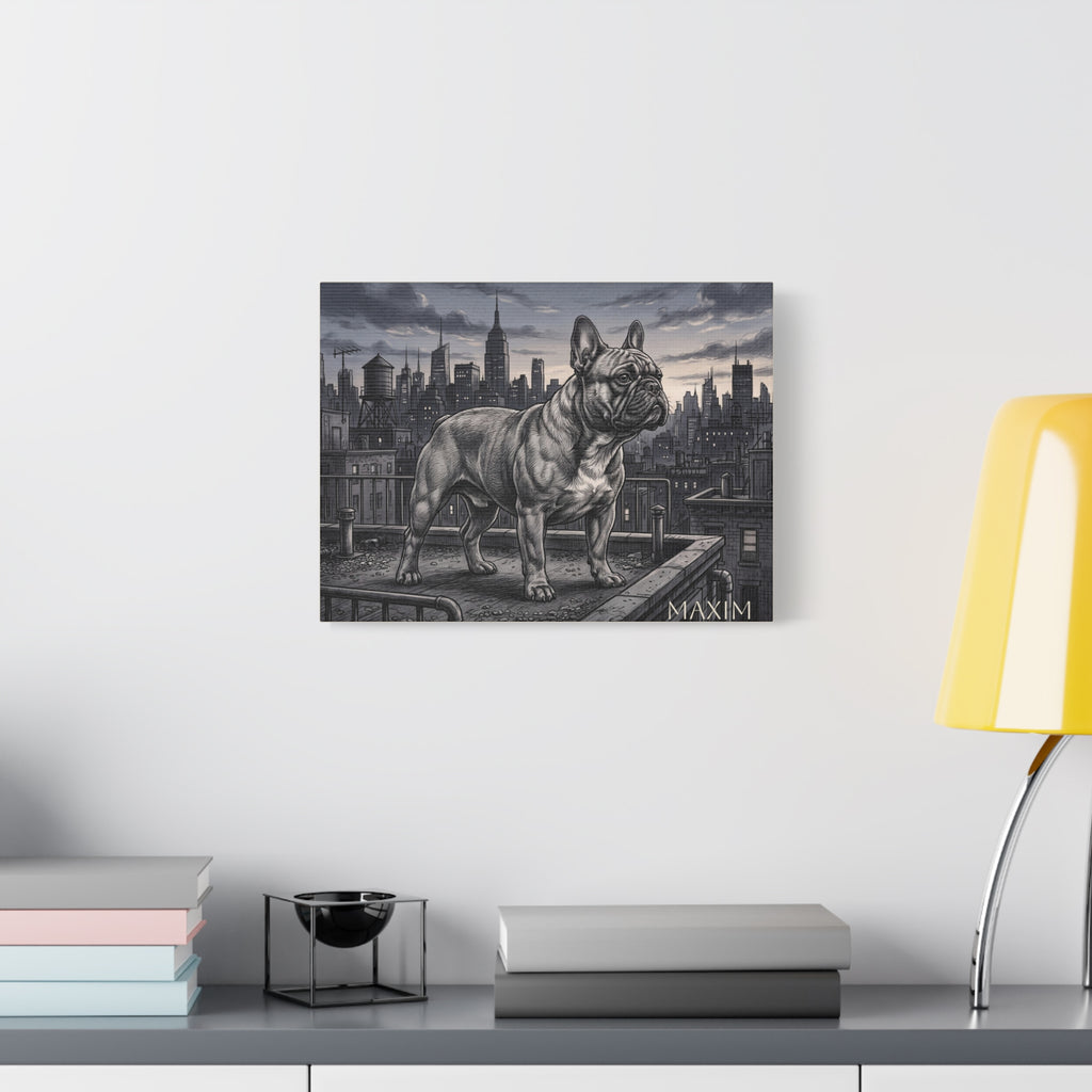 French Bulldog City Rooftop Sketch Personalized Canvas | Urban Skyline Wall Art