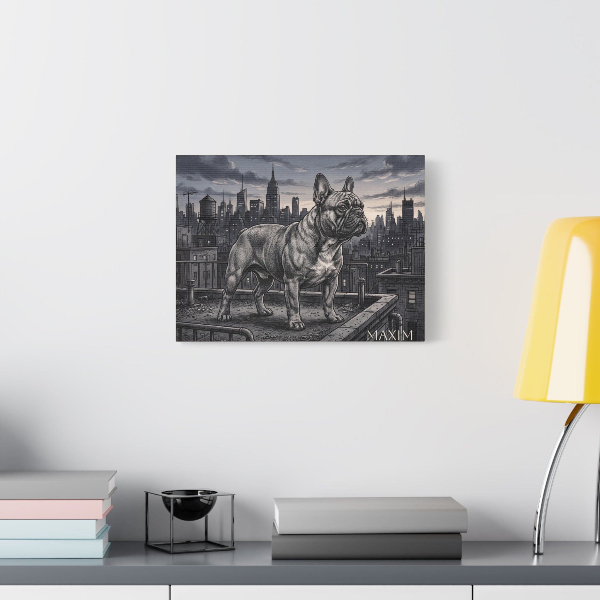 French Bulldog City Rooftop Sketch Personalized Canvas | Urban Skyline Wall Art