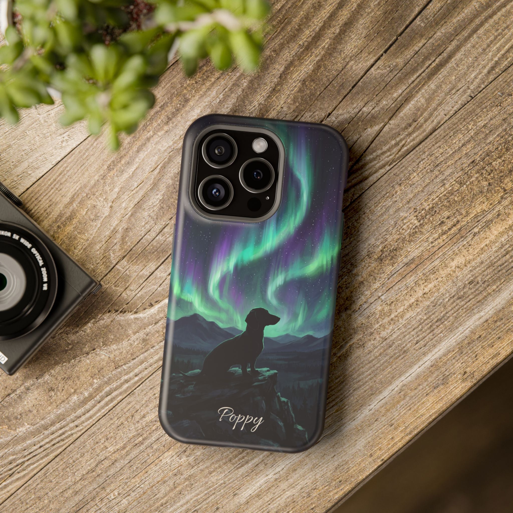 Personalized Dachshund Northern Lights Phone Case — Wireless Charging Cover