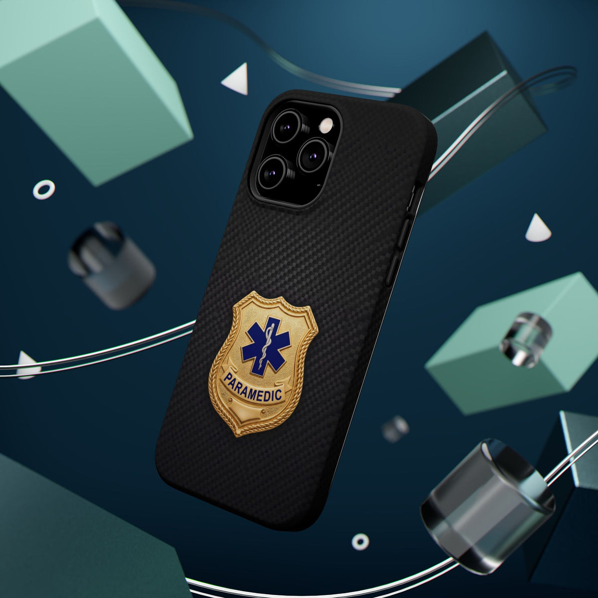 Gold Paramedic Badge Black Phone Case — Magnetic Wireless Charging Cover