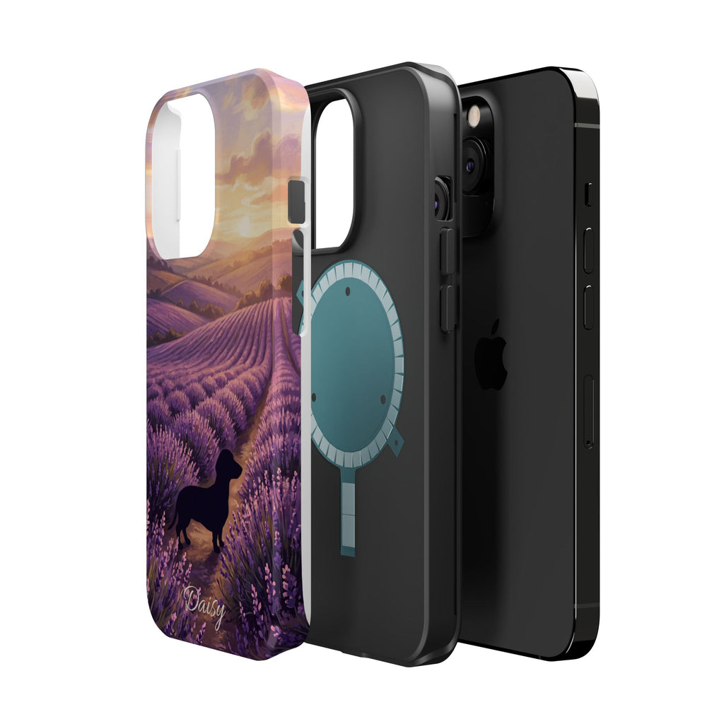 Personalized Dachshund Lavender Field Phone Case — Wireless Charging Cover