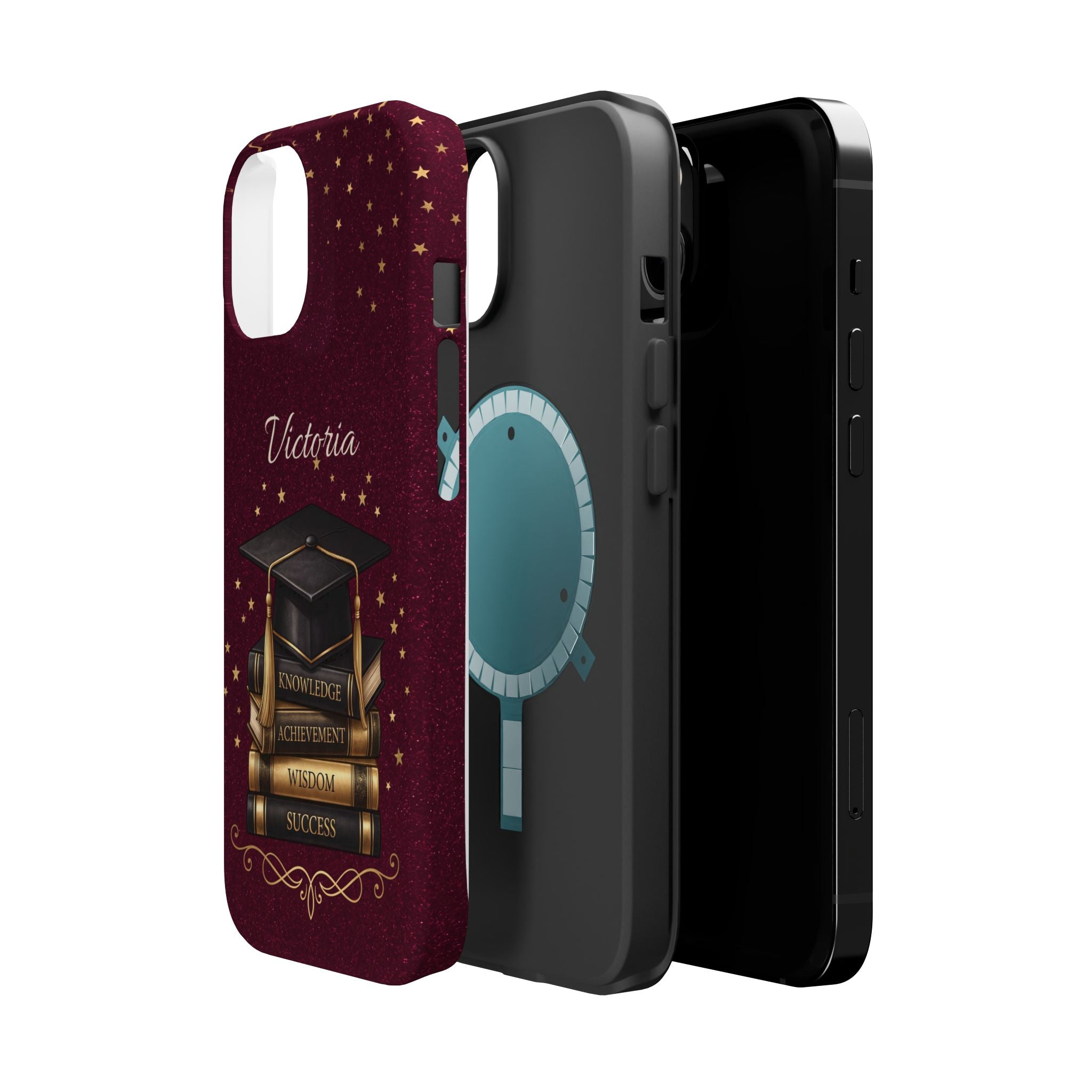 Graduation Cap & Books Personalized Teacher Phone Case — Wireless Charging Cover