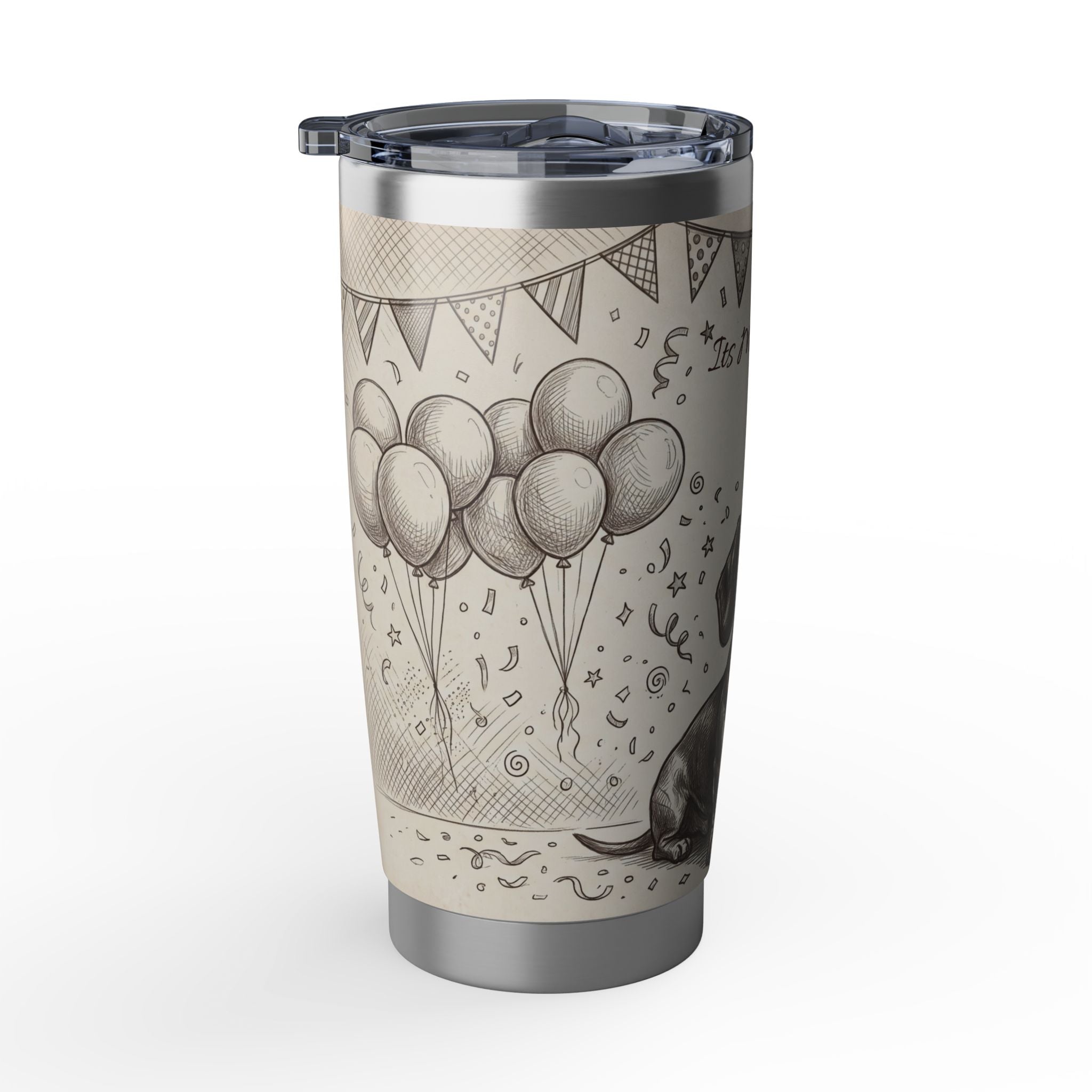 Birthday Dachshund Stainless Tumbler — 20 oz Personalized Travel Mug with Party Design