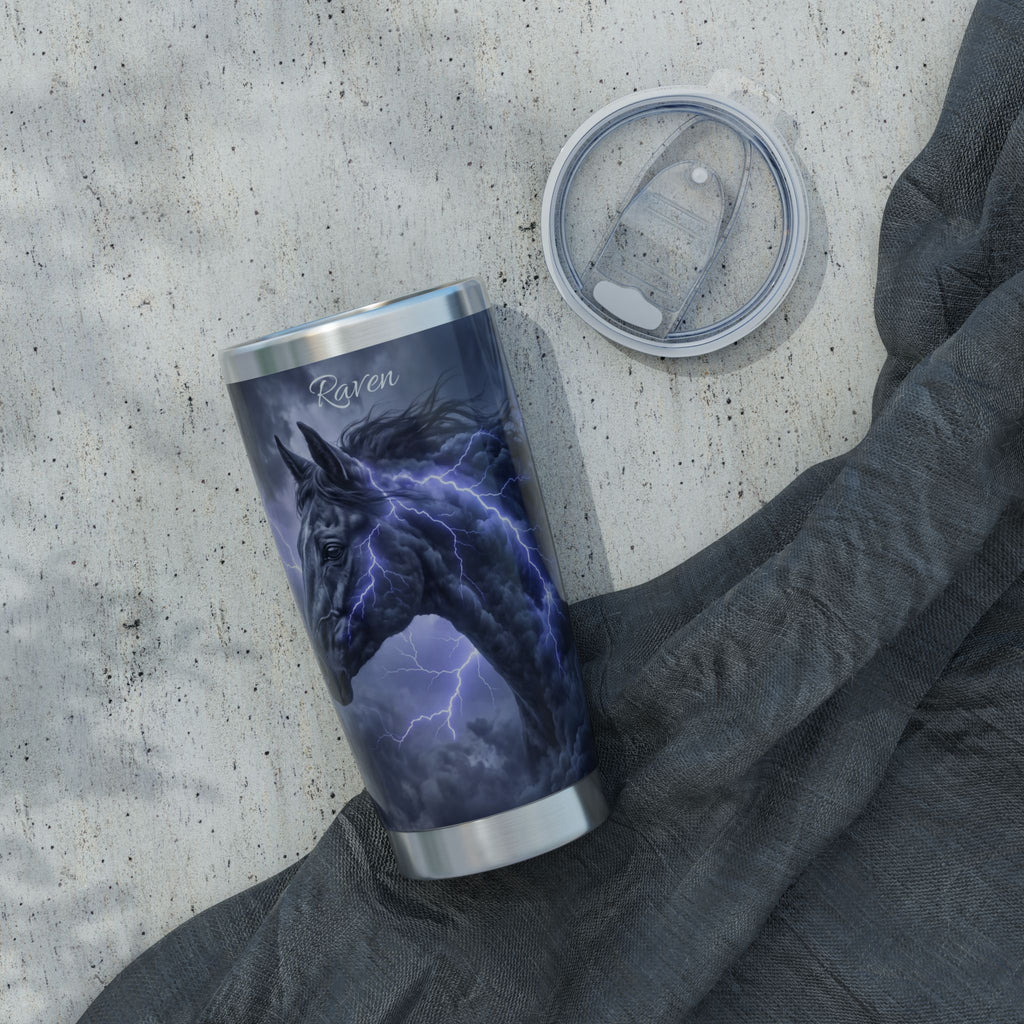 Horse Personalized Tumbler | Storm and Lightning Art — 20 oz Stainless Travel Mug