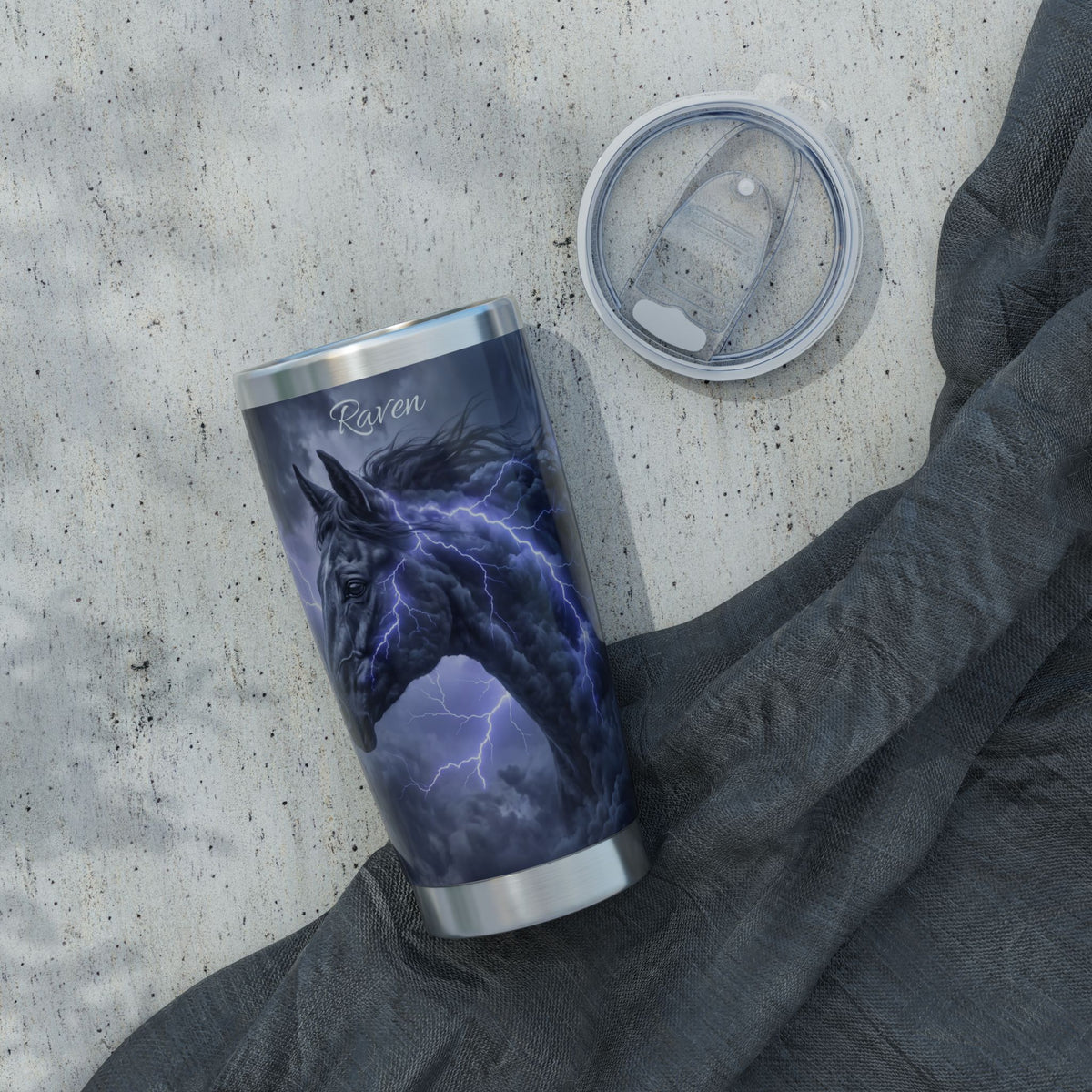 Horse Personalized Tumbler | Storm and Lightning Art — 20 oz Stainless Travel Mug